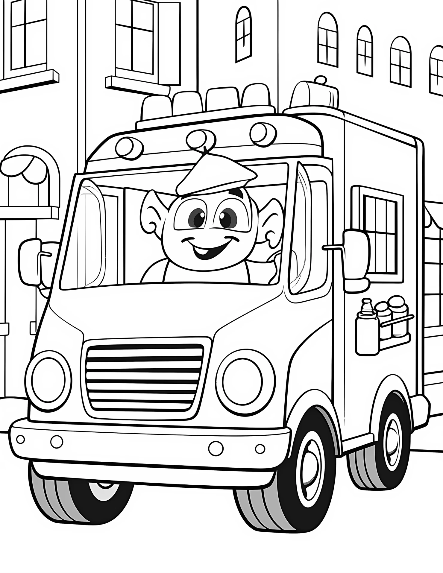 Ice cream truck for kids coloring page on white color background #31818