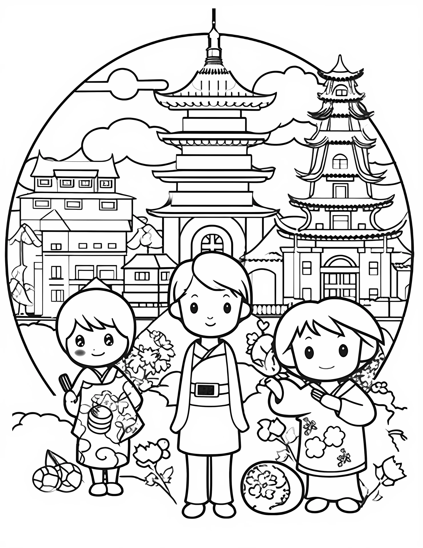 Japan for kids coloring page on white color background #31857