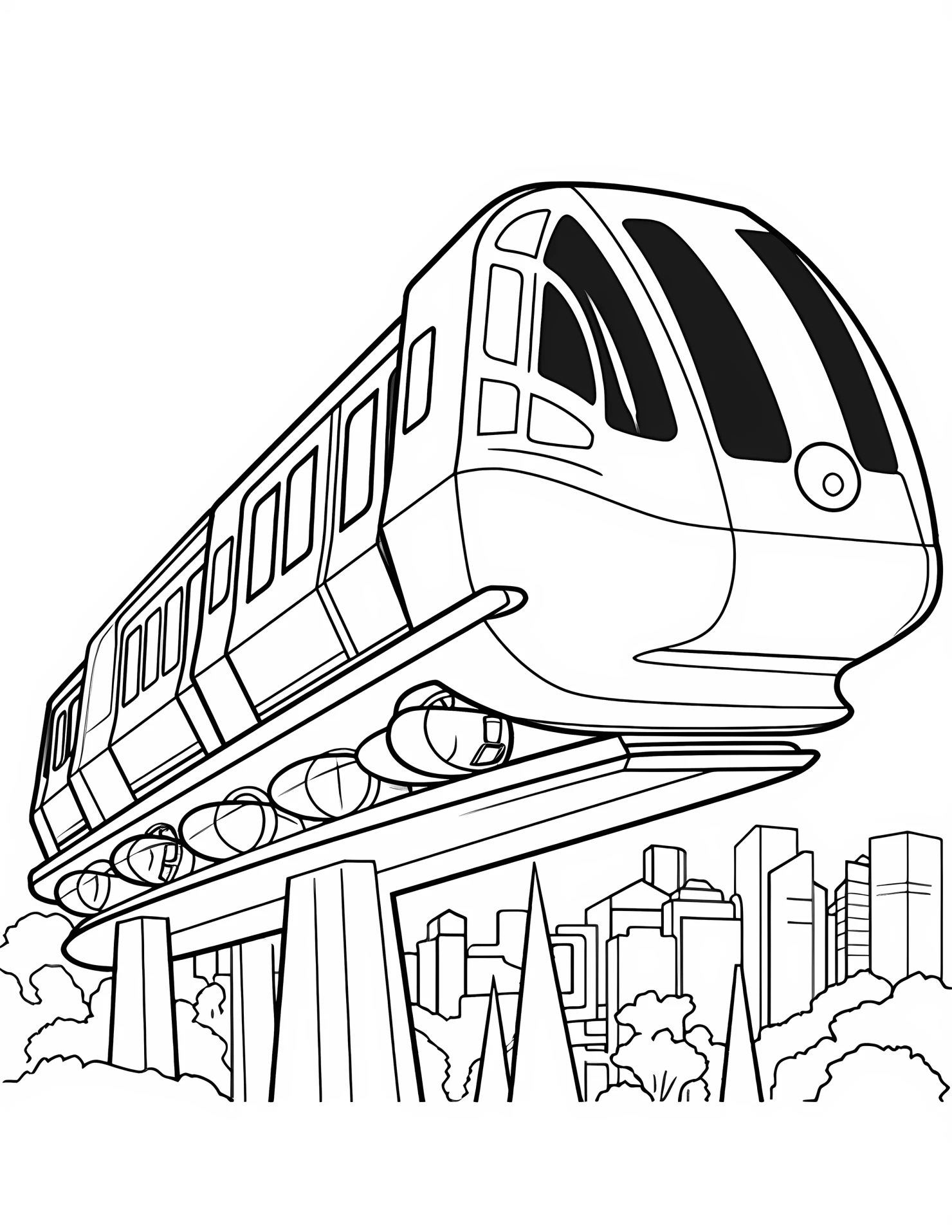Monorail for kids coloring page on white color background #32121
