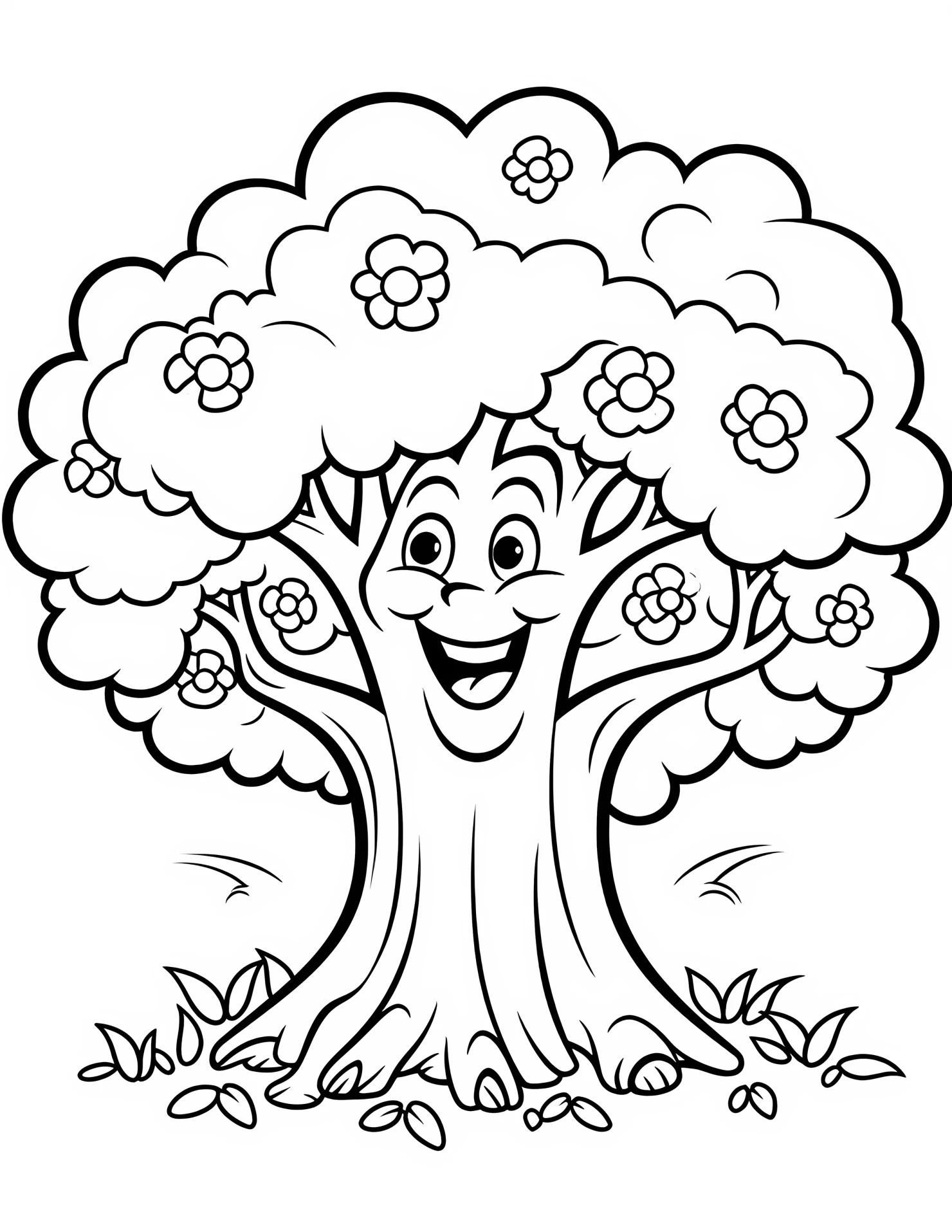 Oak tree for kids coloring page on white color background #32222