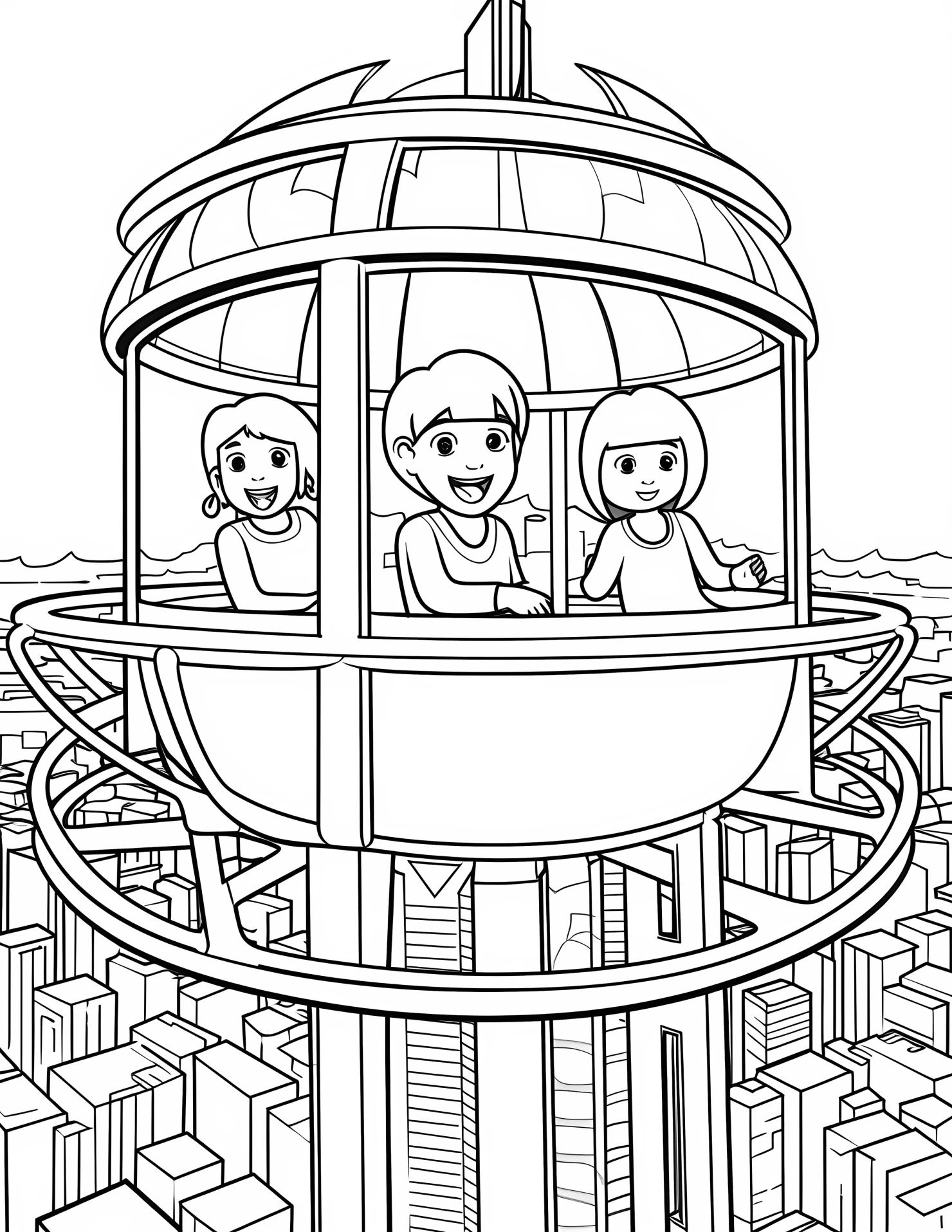 Observation deck for kids coloring page on white color background #32225