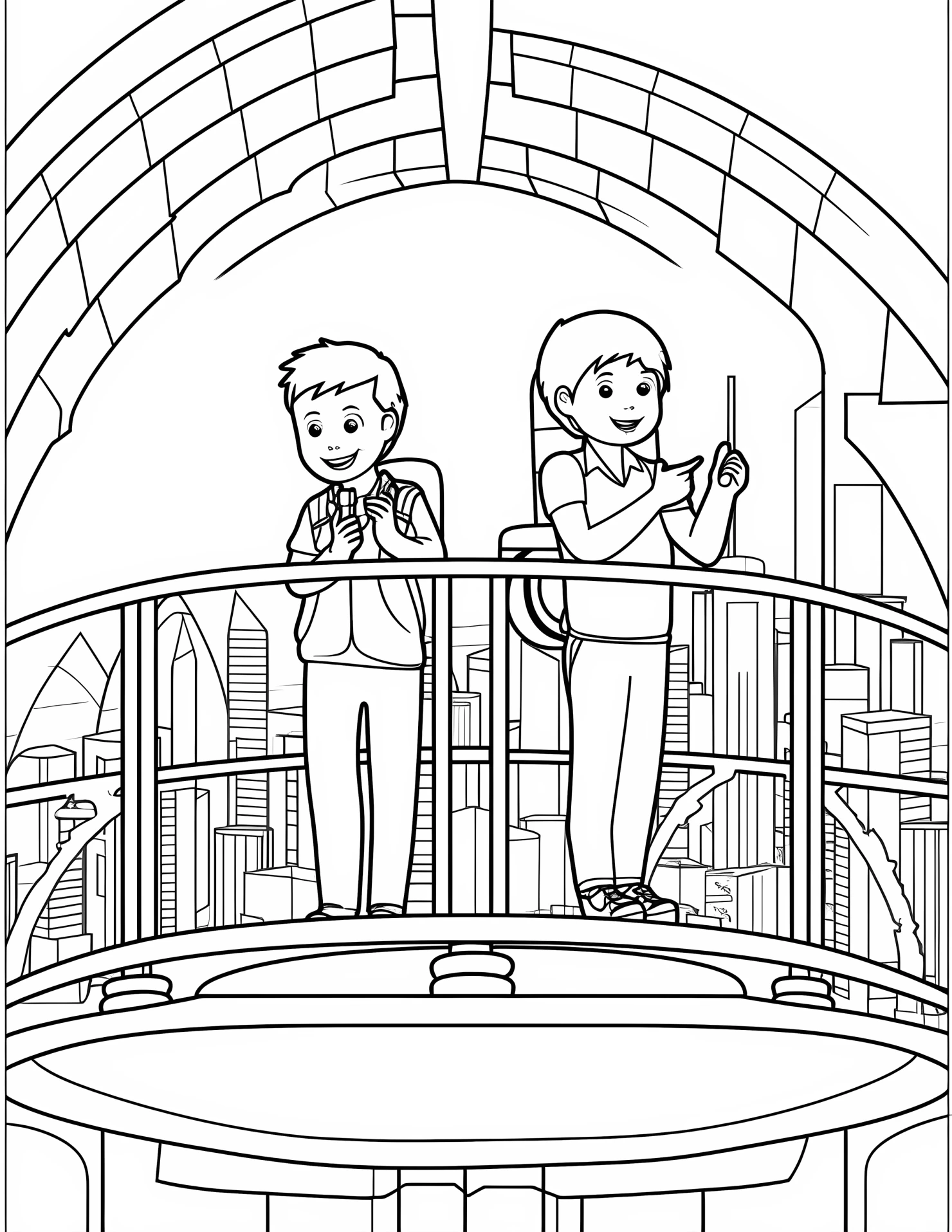 Observation deck for kids coloring page on white color background #32227