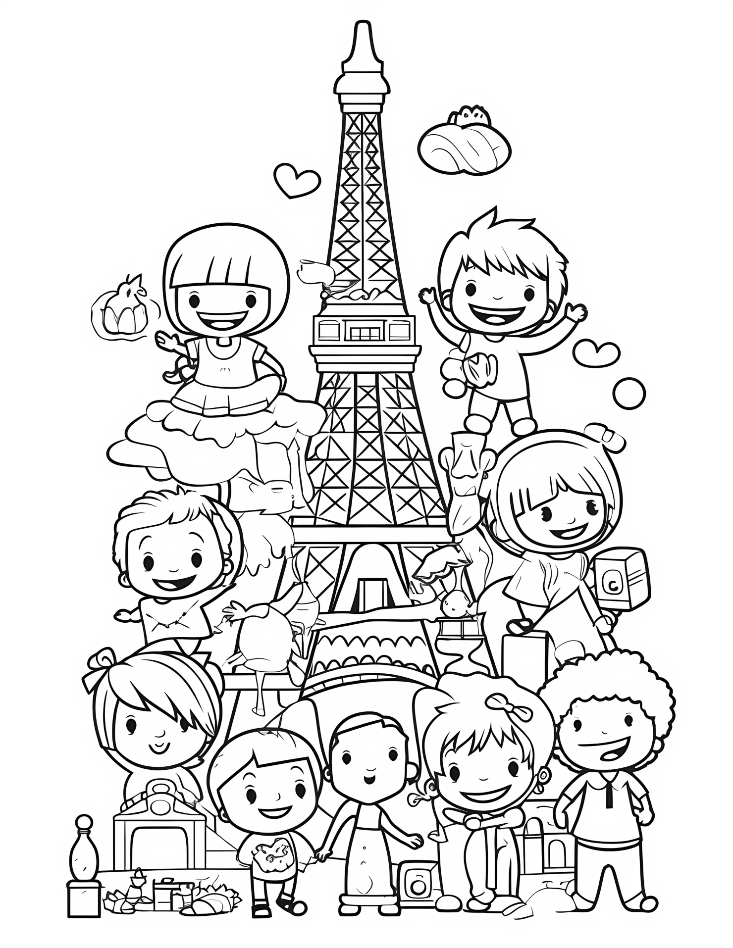 Paris tower for kids coloring page on white color background #32292