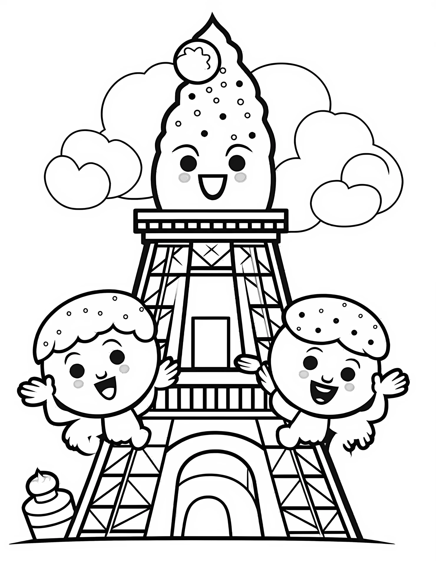 Paris tower for kids coloring page on white color background #32294