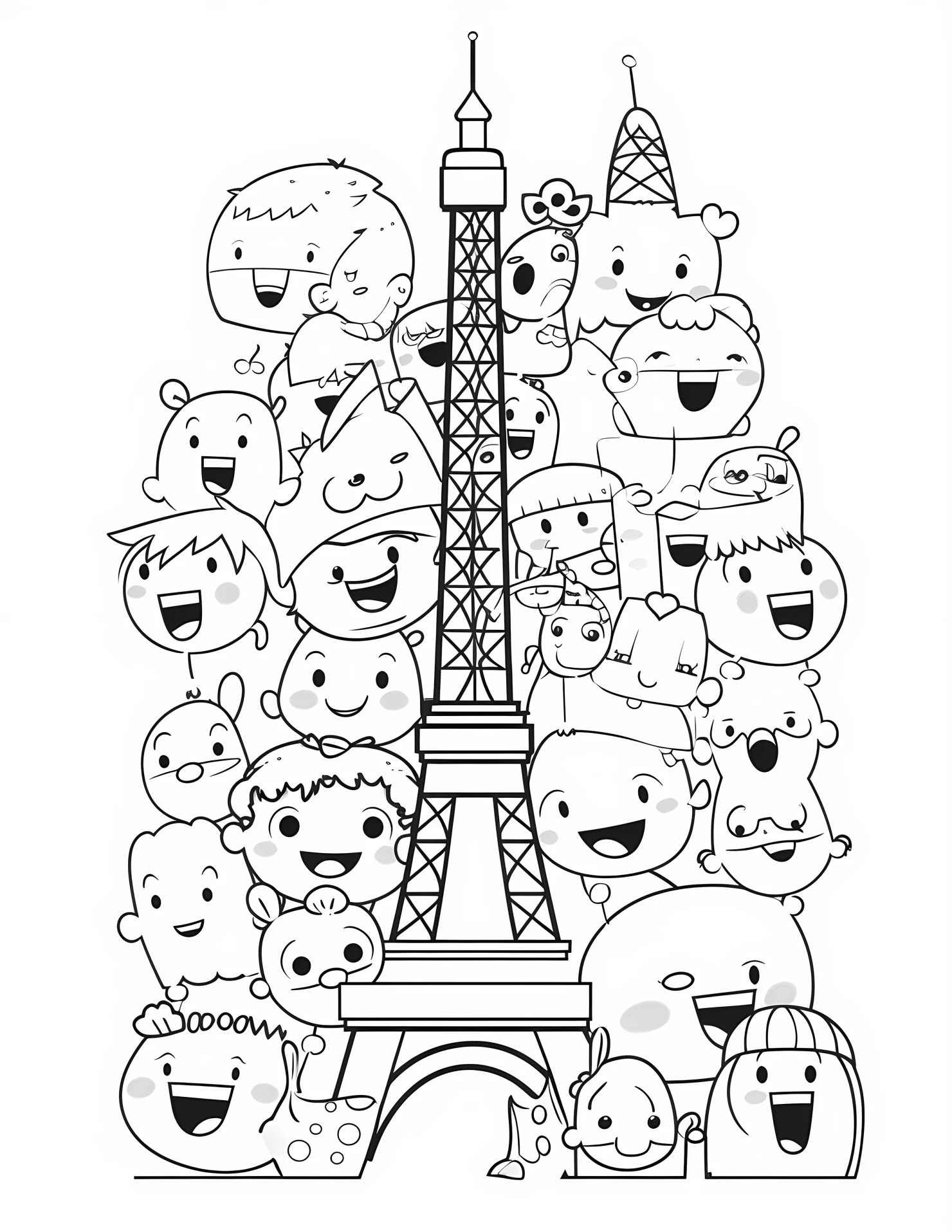 Paris tower for kids coloring page on white color background #32295