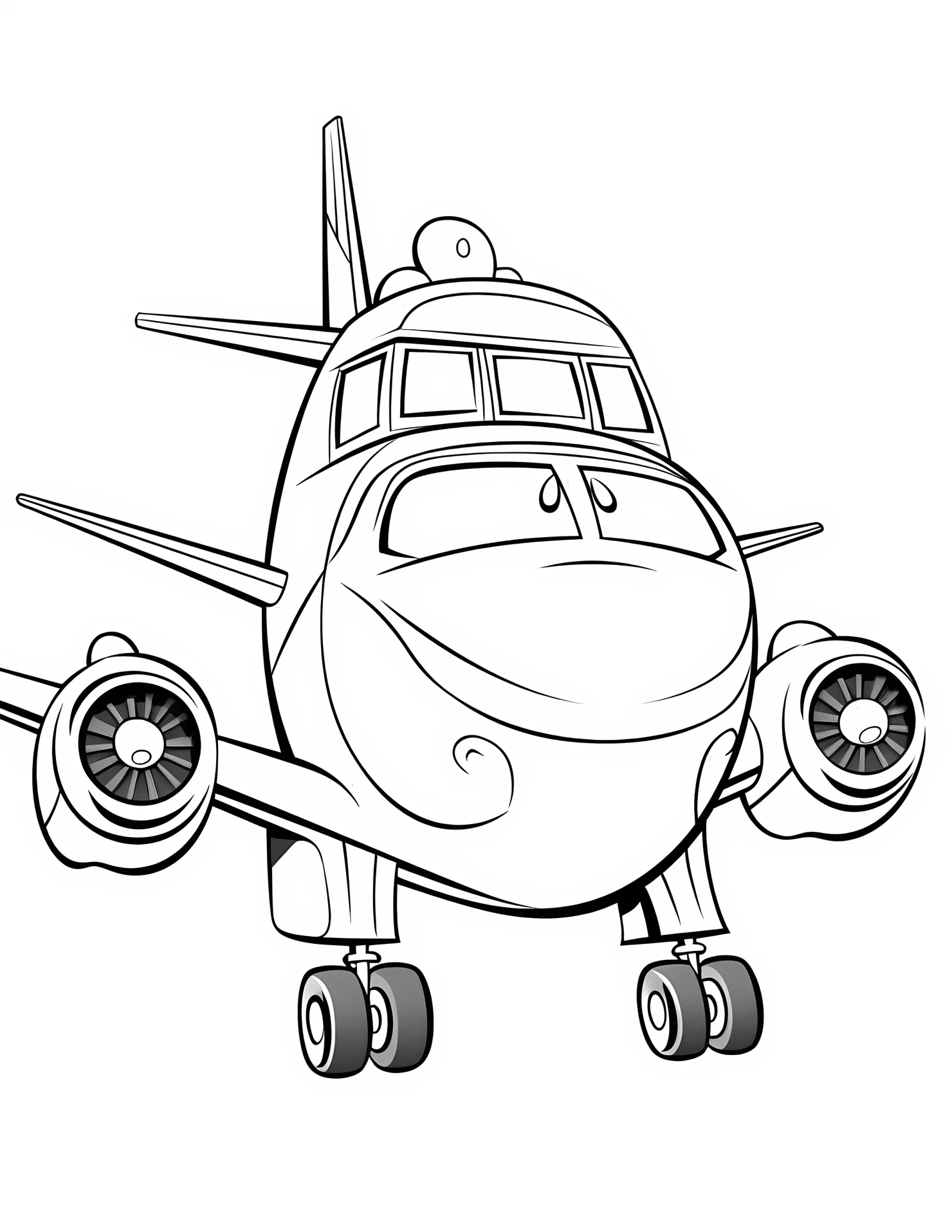 Passenger plane for kids coloring page on white color background #32302