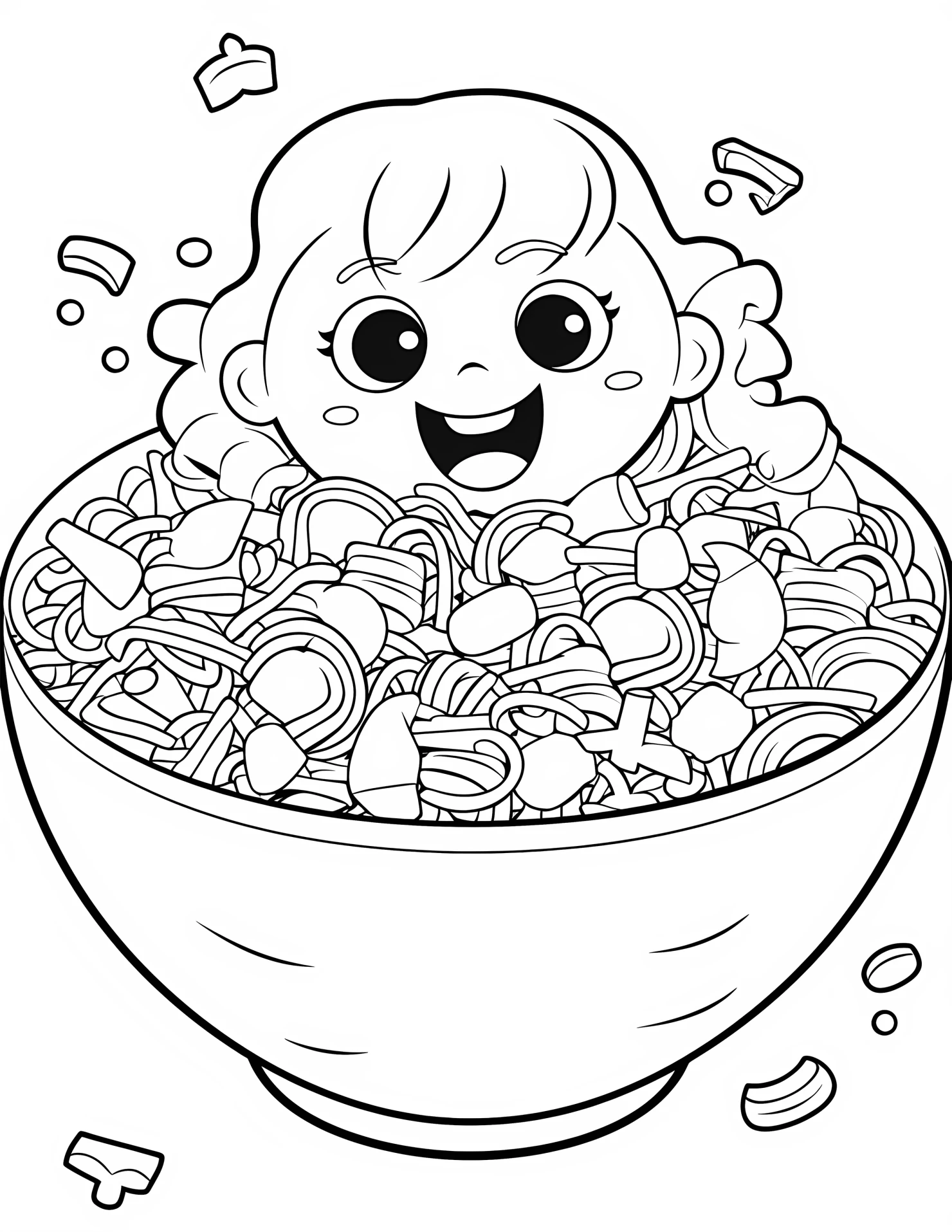 Pasta for kids coloring page on white color background #32306