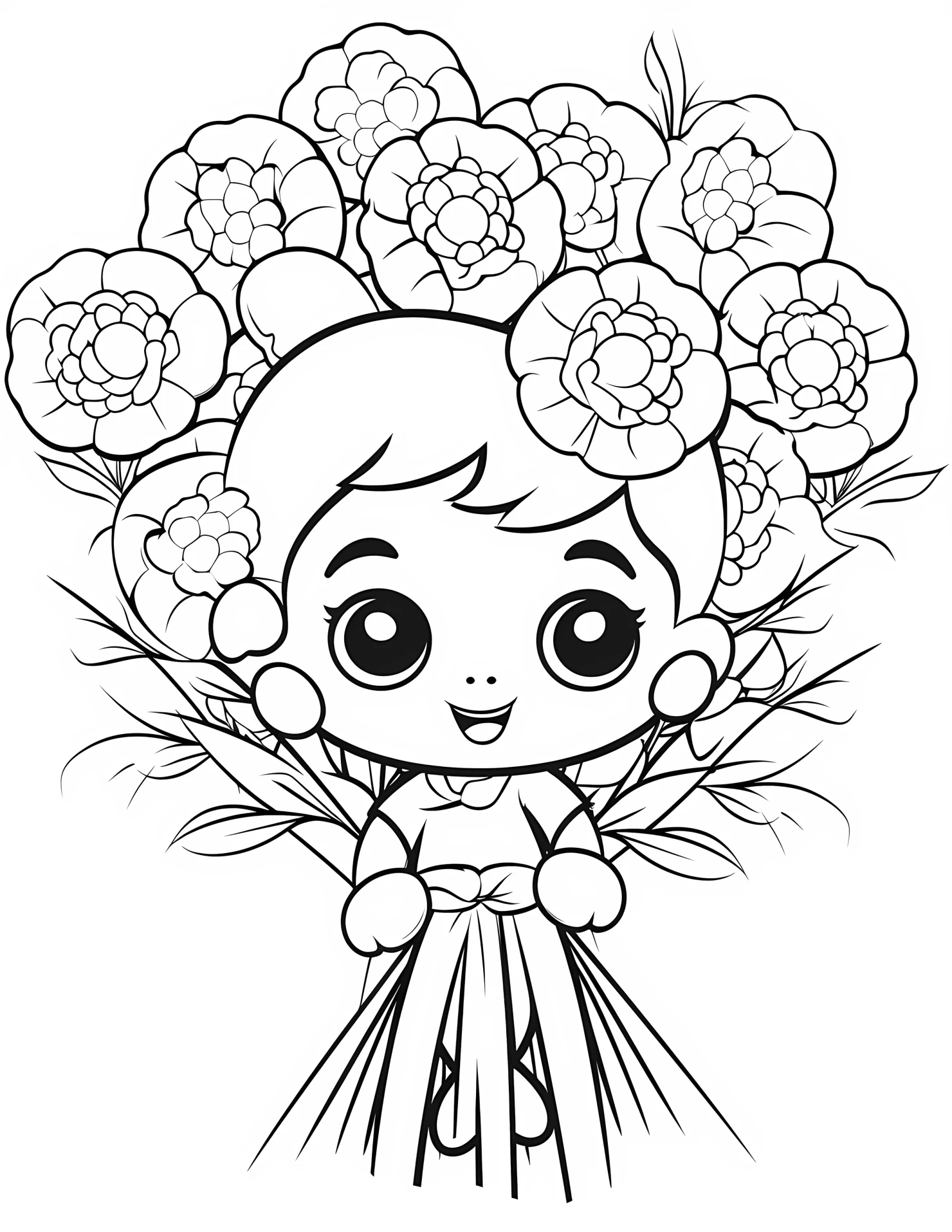 Peonies for kids coloring page on white color background #32332