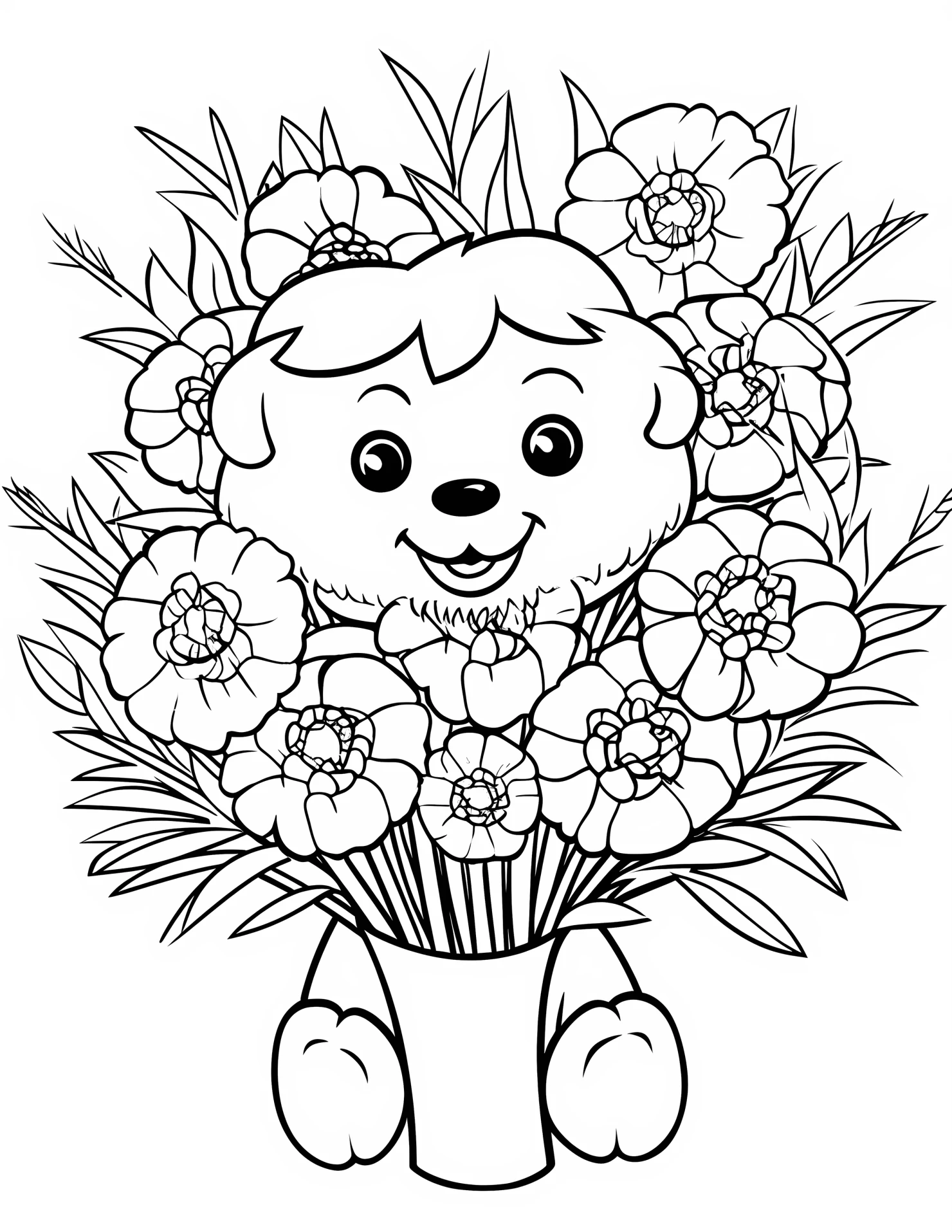 Peonies for kids coloring page on white color background #32333