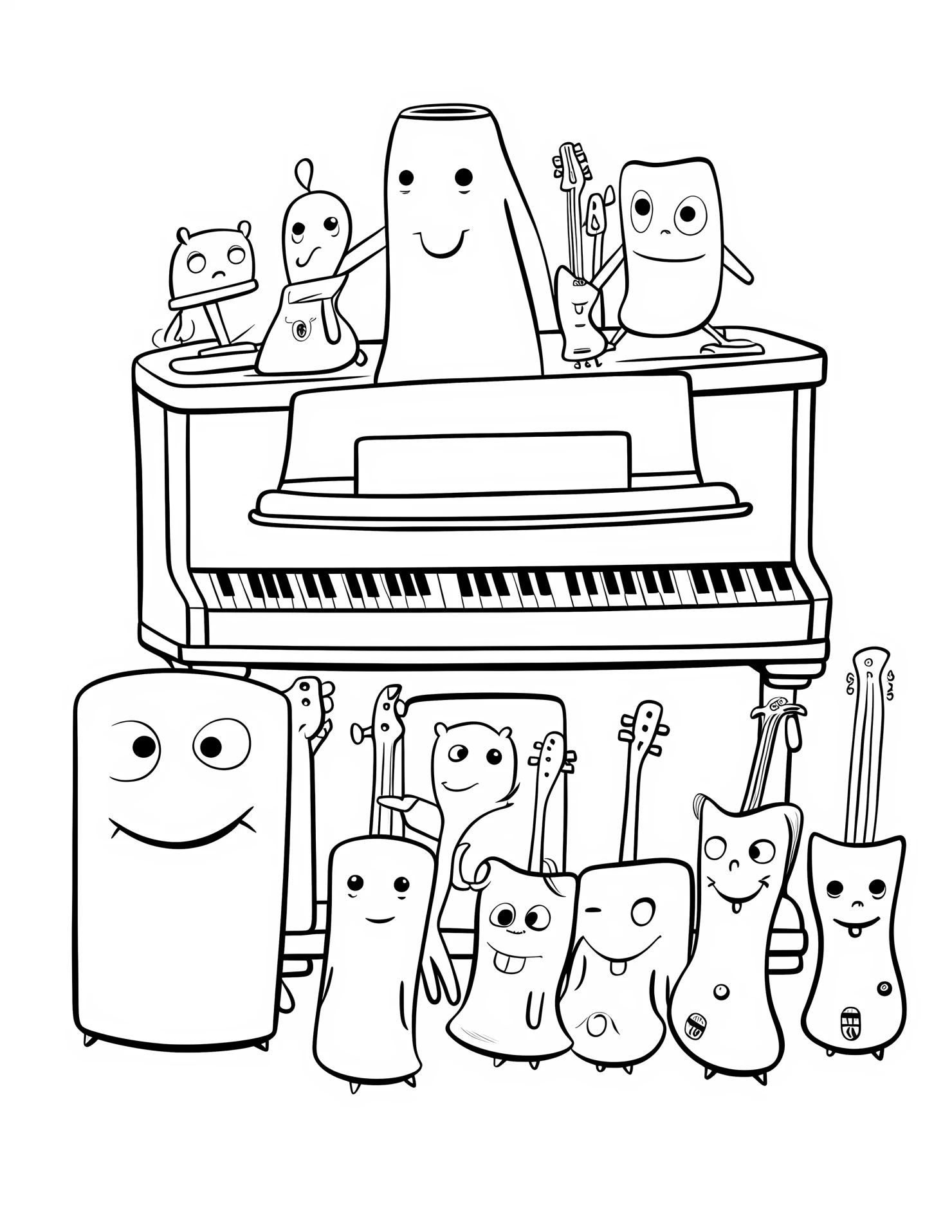 Piano for kids coloring page on white color background #32338