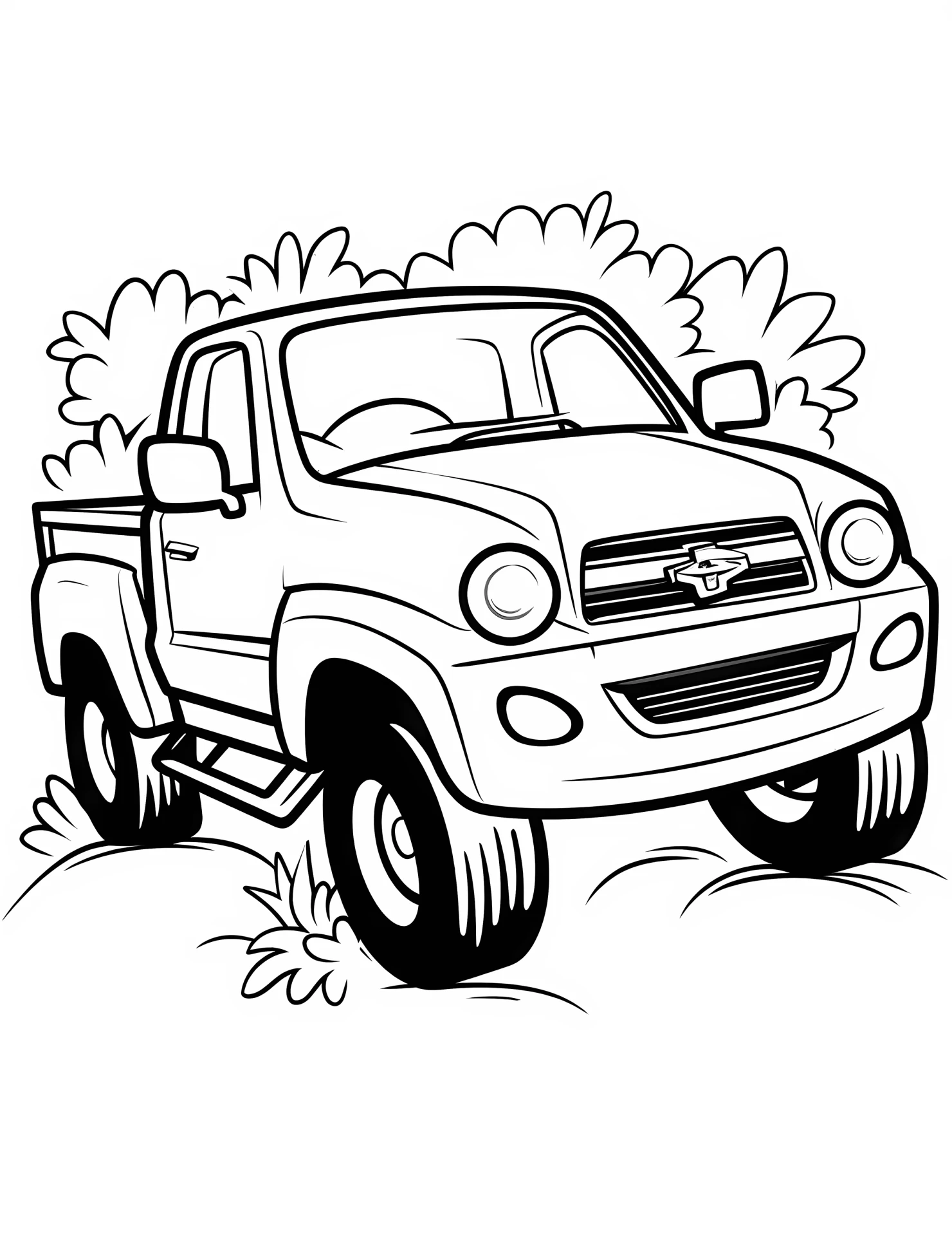 Pickup truck for kids coloring page on white color background #32343