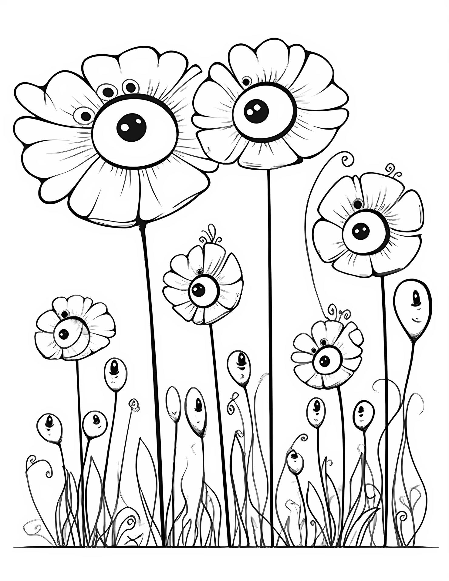 Poppies for kids coloring page on white color background #32423