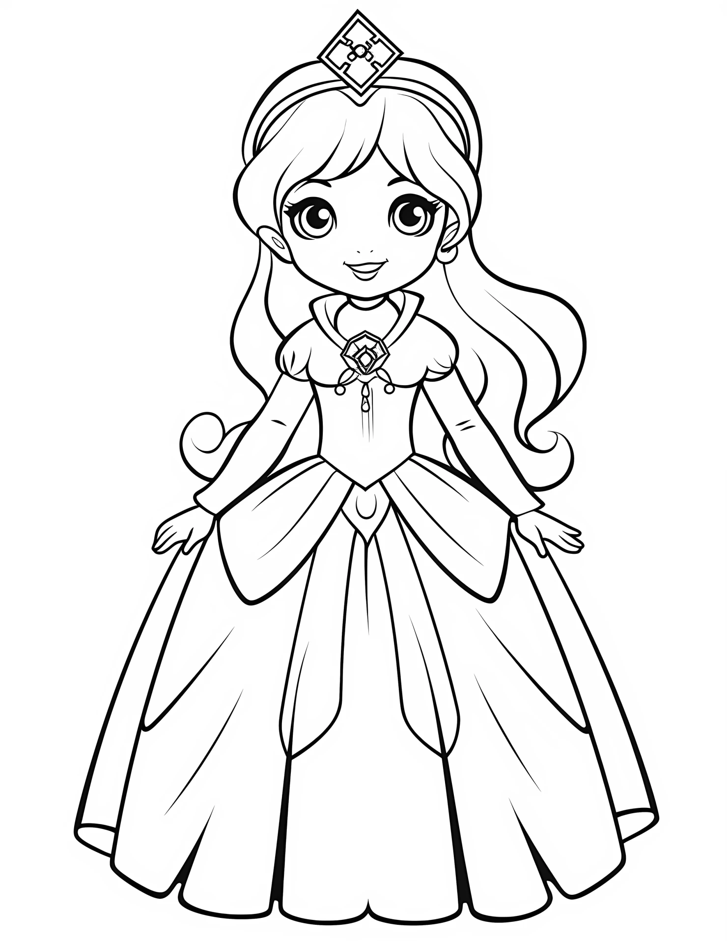 Princess for kids coloring page on white color background #32455