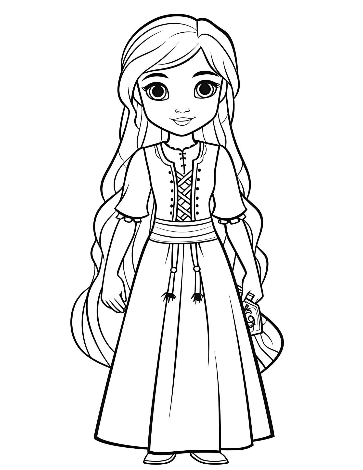 Rapunzel for kids coloring page on white color background #32513