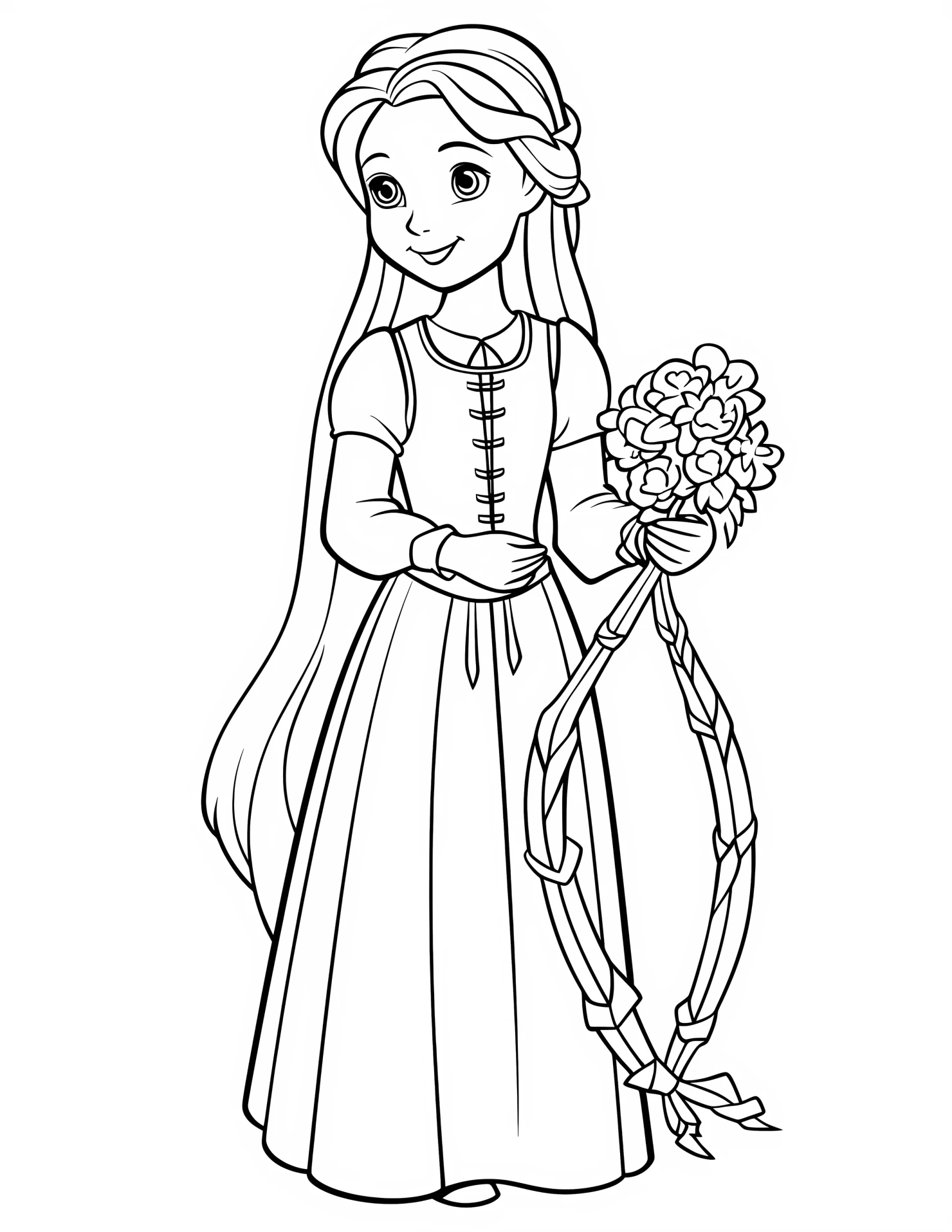 Rapunzel for kids coloring page on white color background #32514