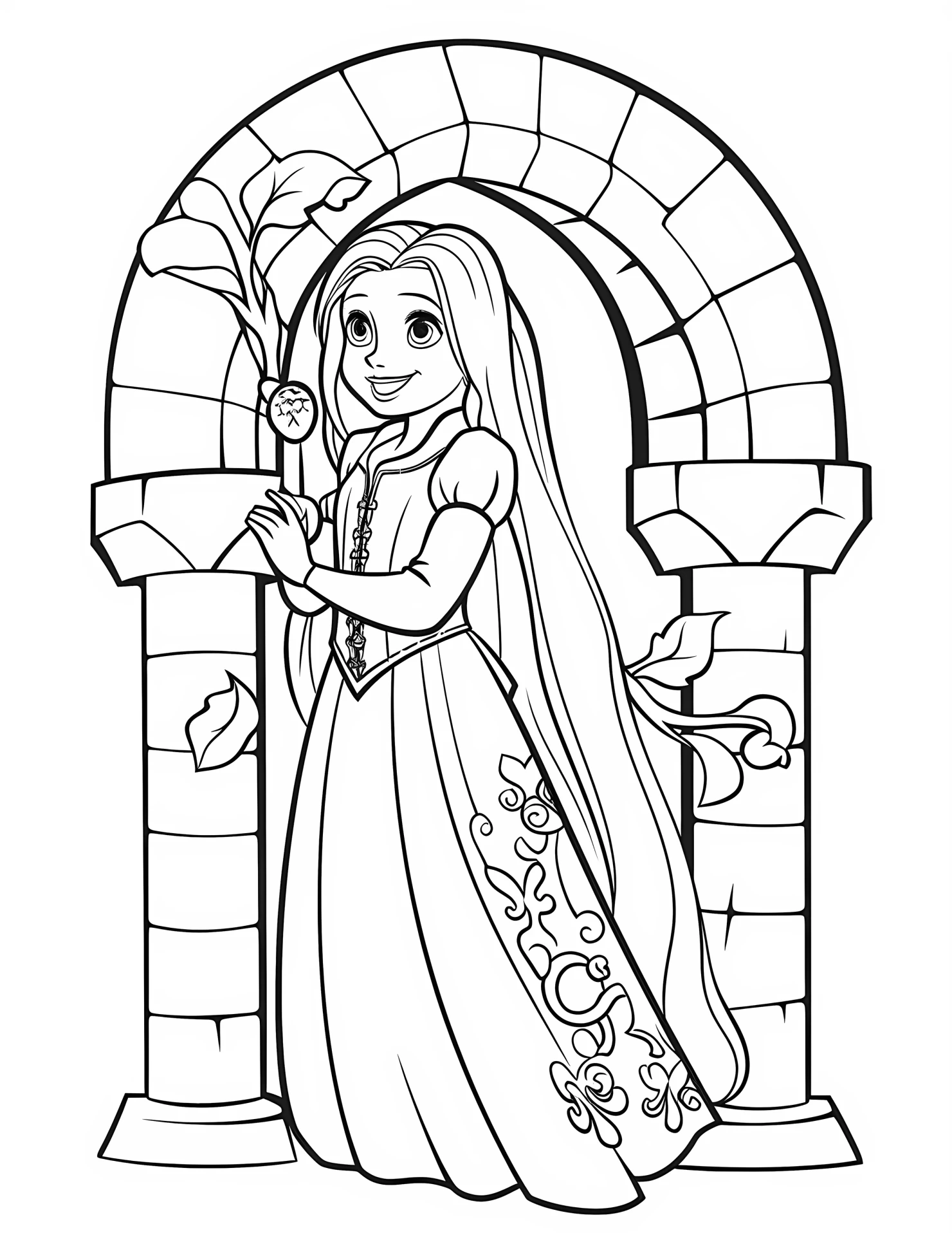 Rapunzel for kids coloring page on white color background #32515
