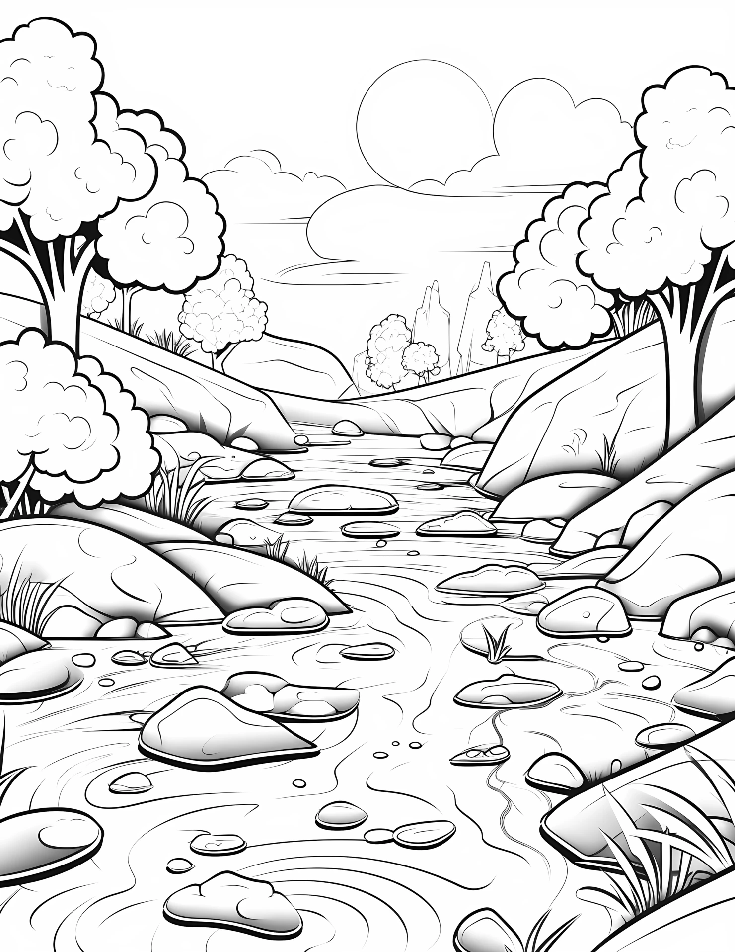 Riverbed for kids coloring page on white color background #32555