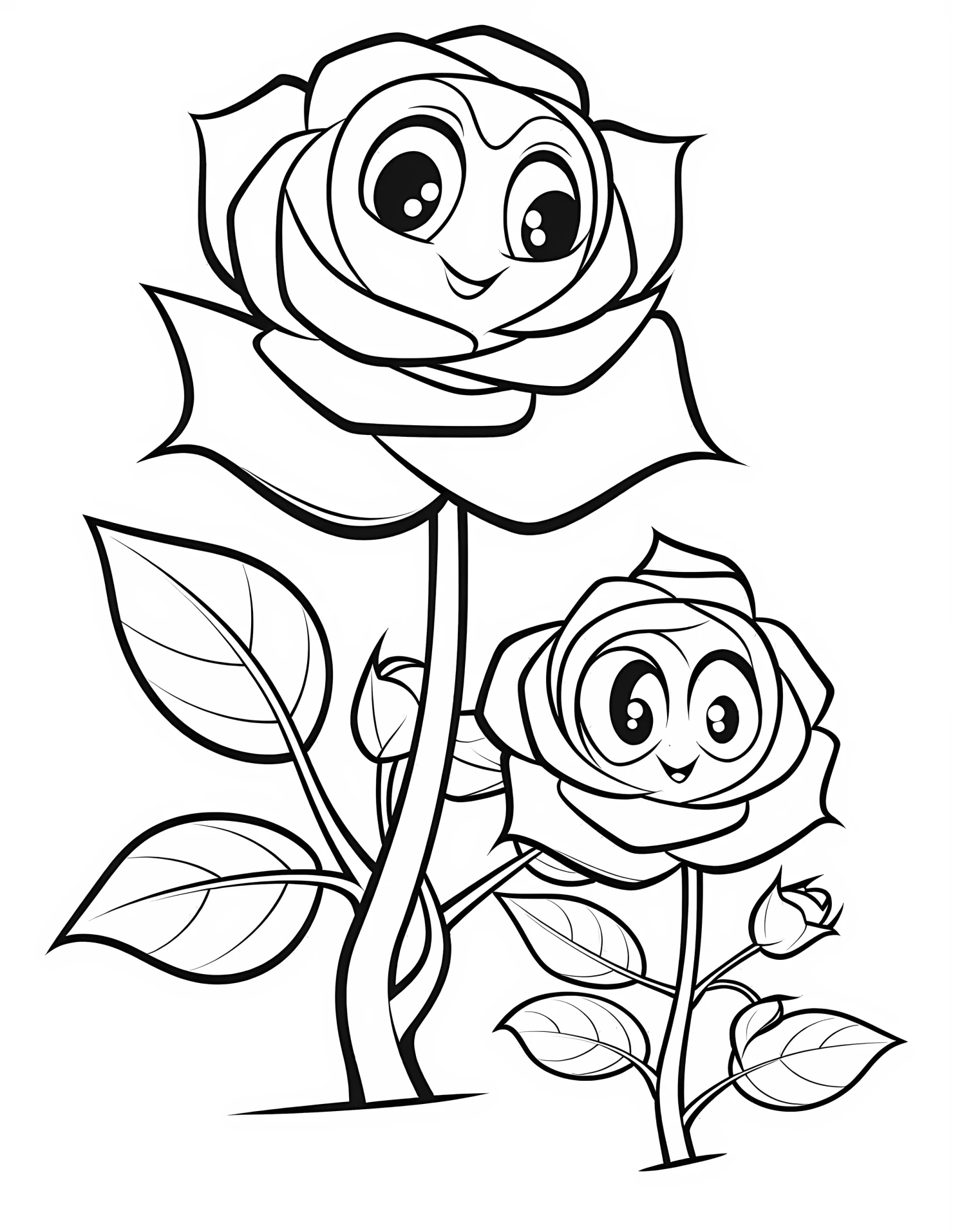 Roses for kids coloring page on white color background #32602