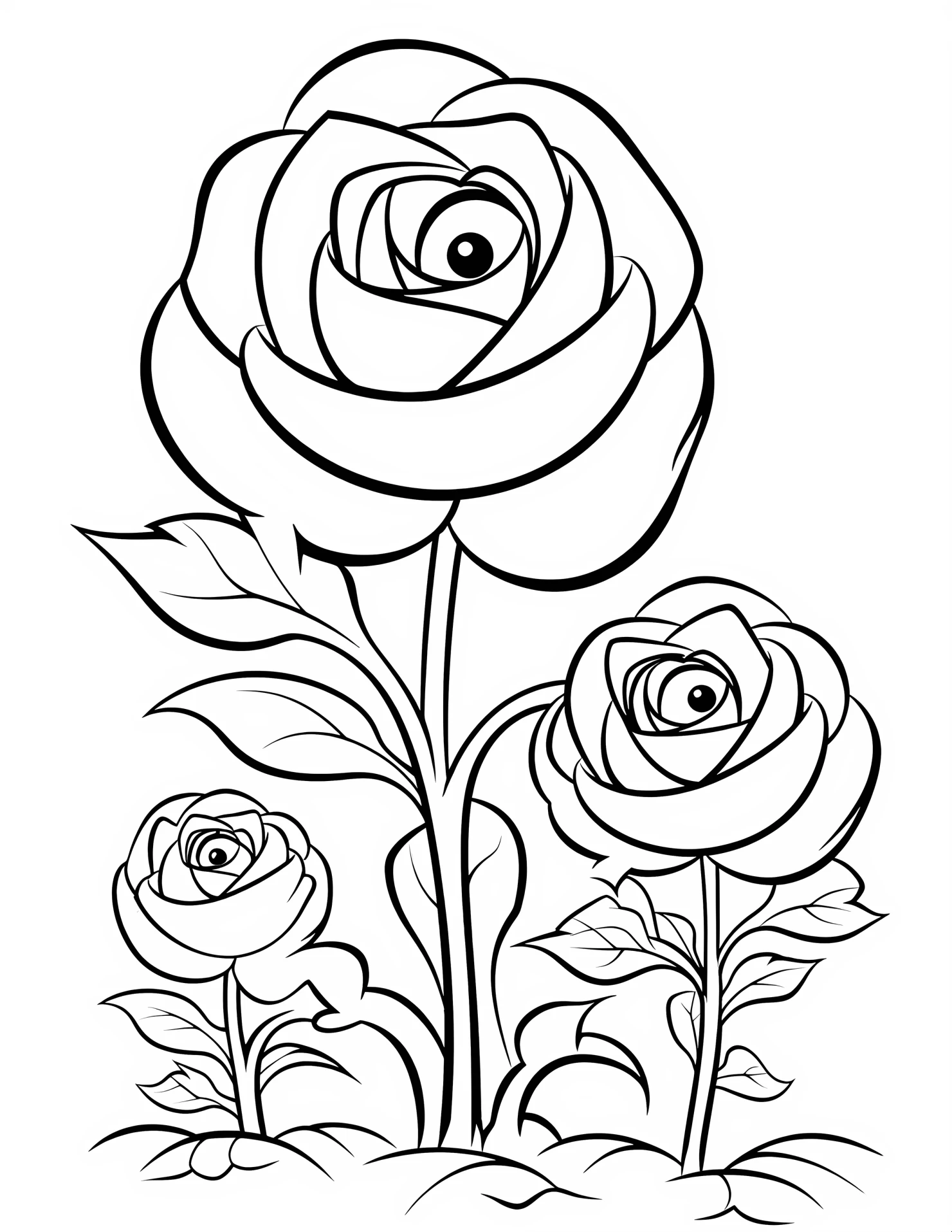 Roses for kids coloring page on white color background #32603