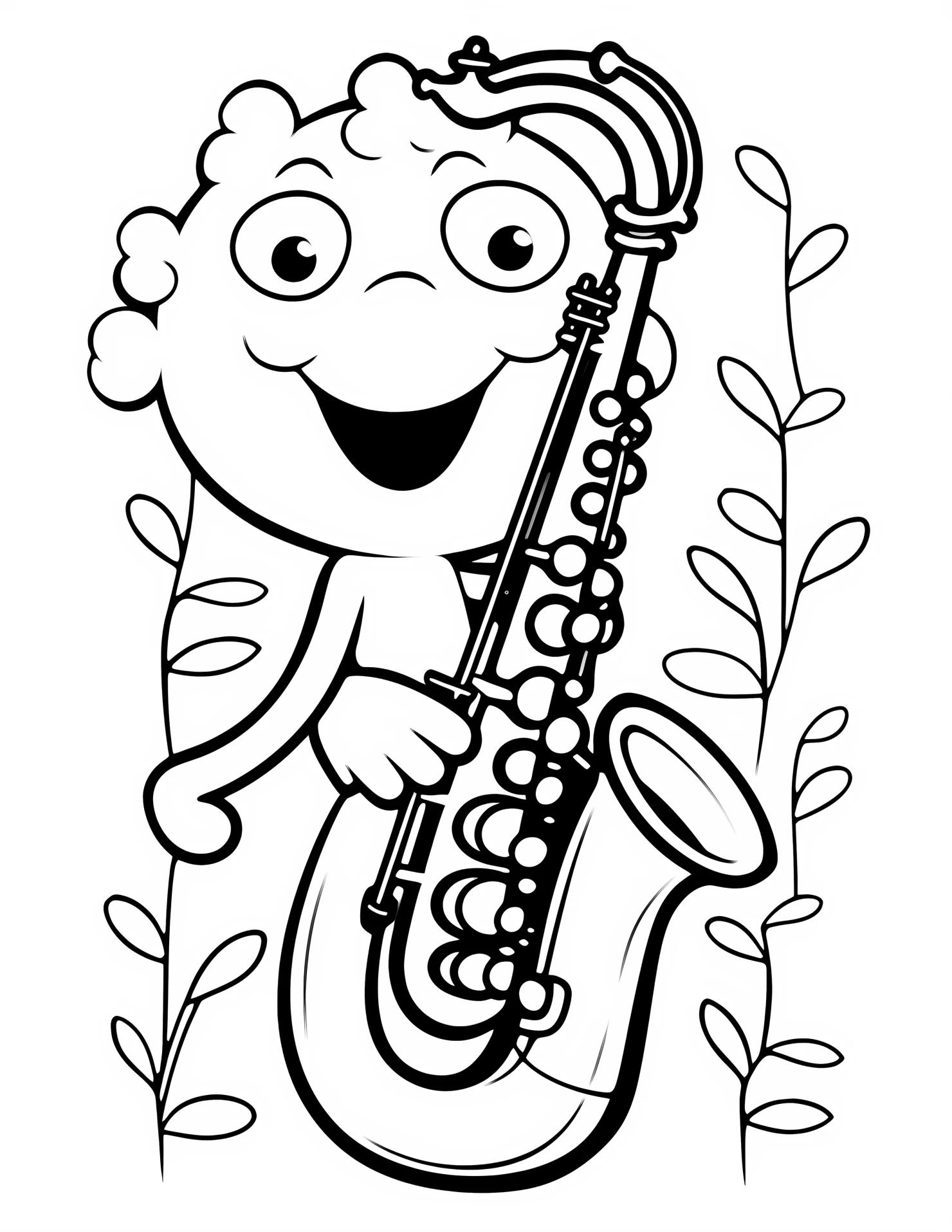Saxophone for kids coloring page on white color background #32636