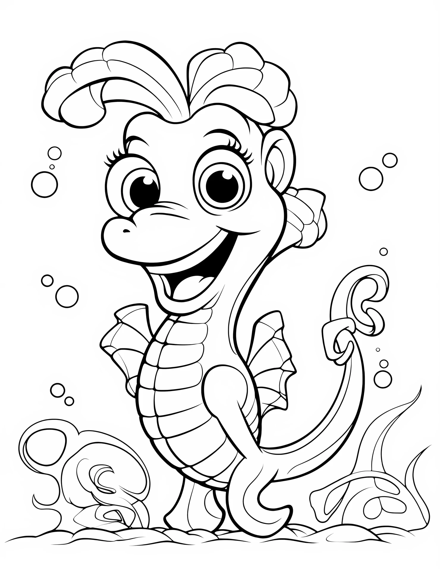 Seahorse for kids coloring page on white color background #32666