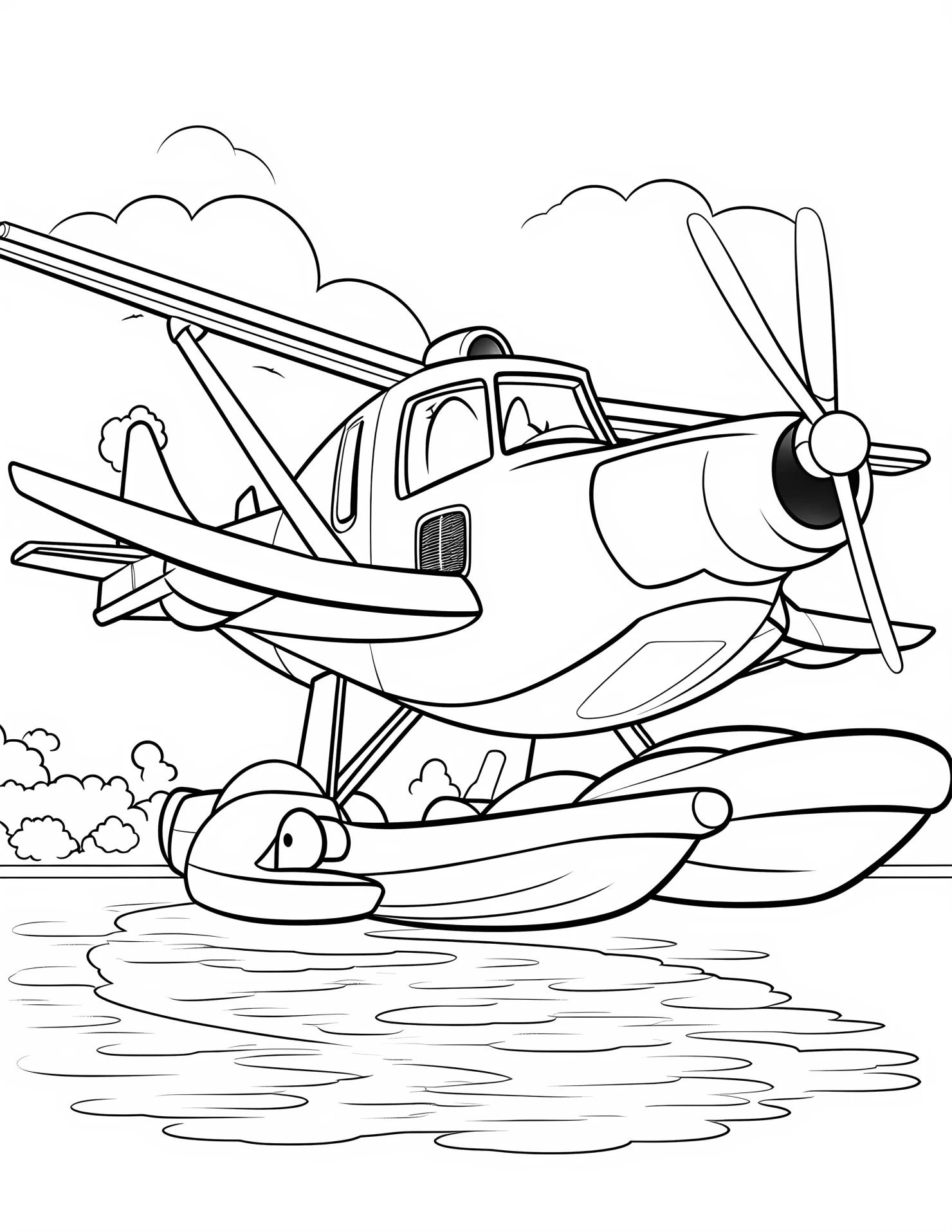 Seaplane for kids coloring page on white color background #32684