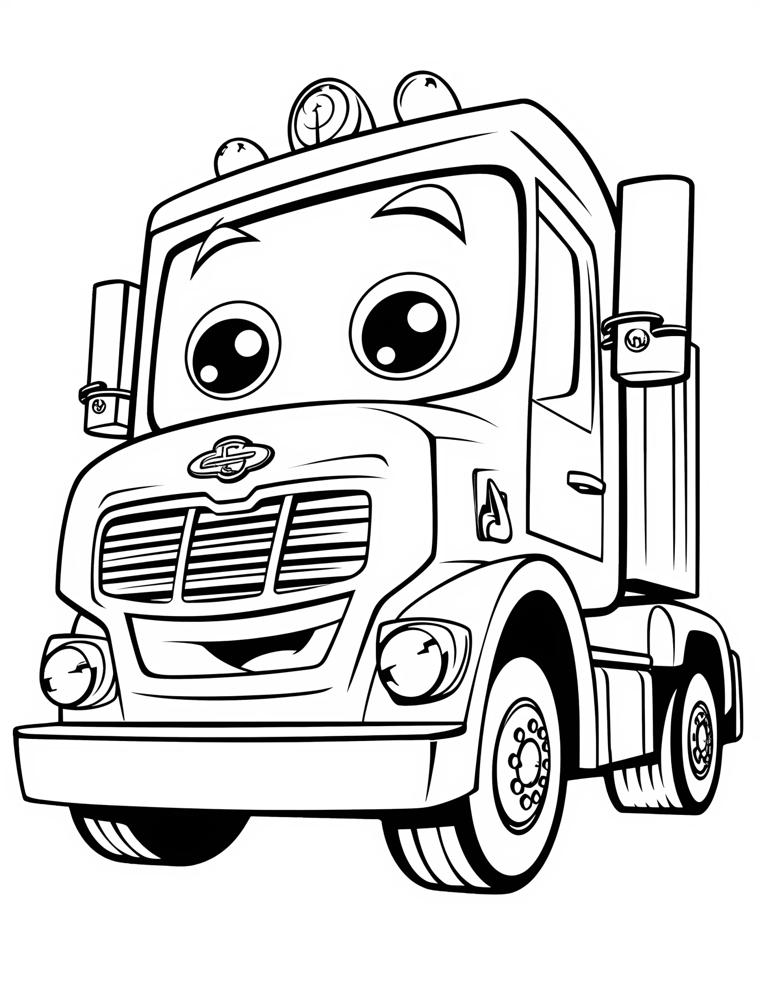 Semi truck for kids coloring page on white color background #32696