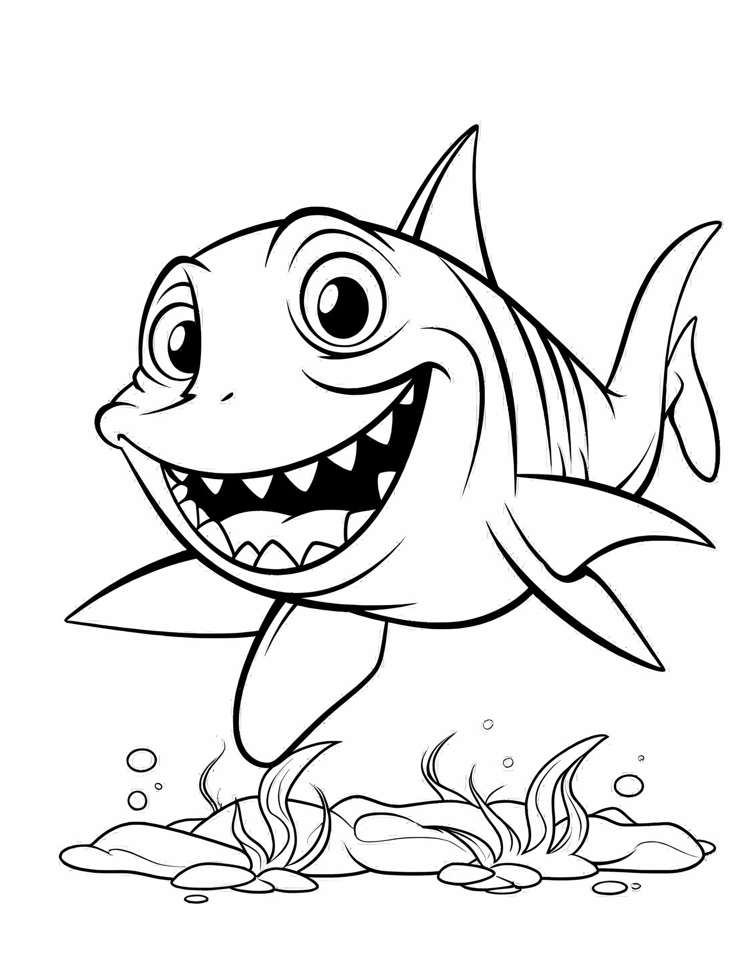 Shark for kids coloring page on white color background #32706