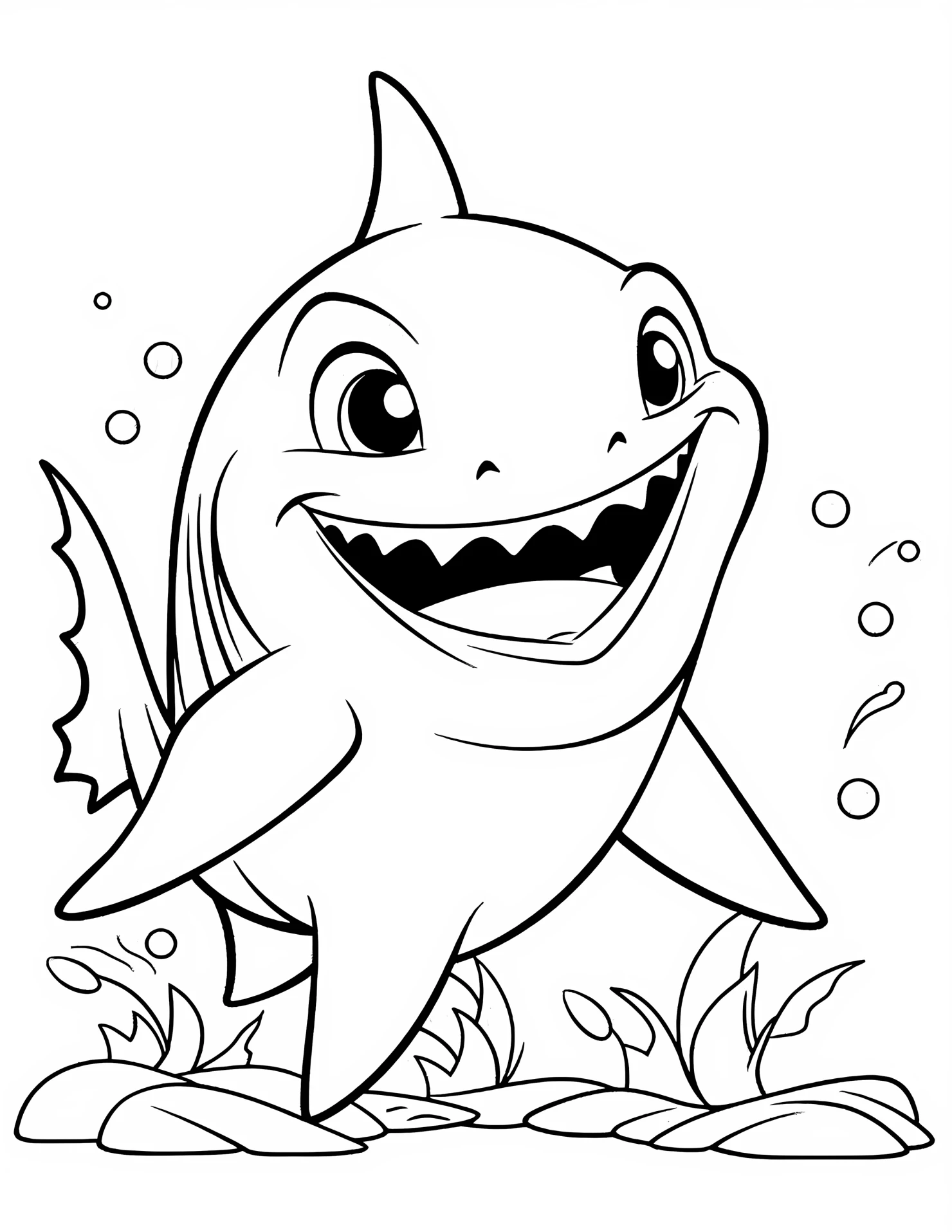 Shark for kids coloring page on white color background #32707