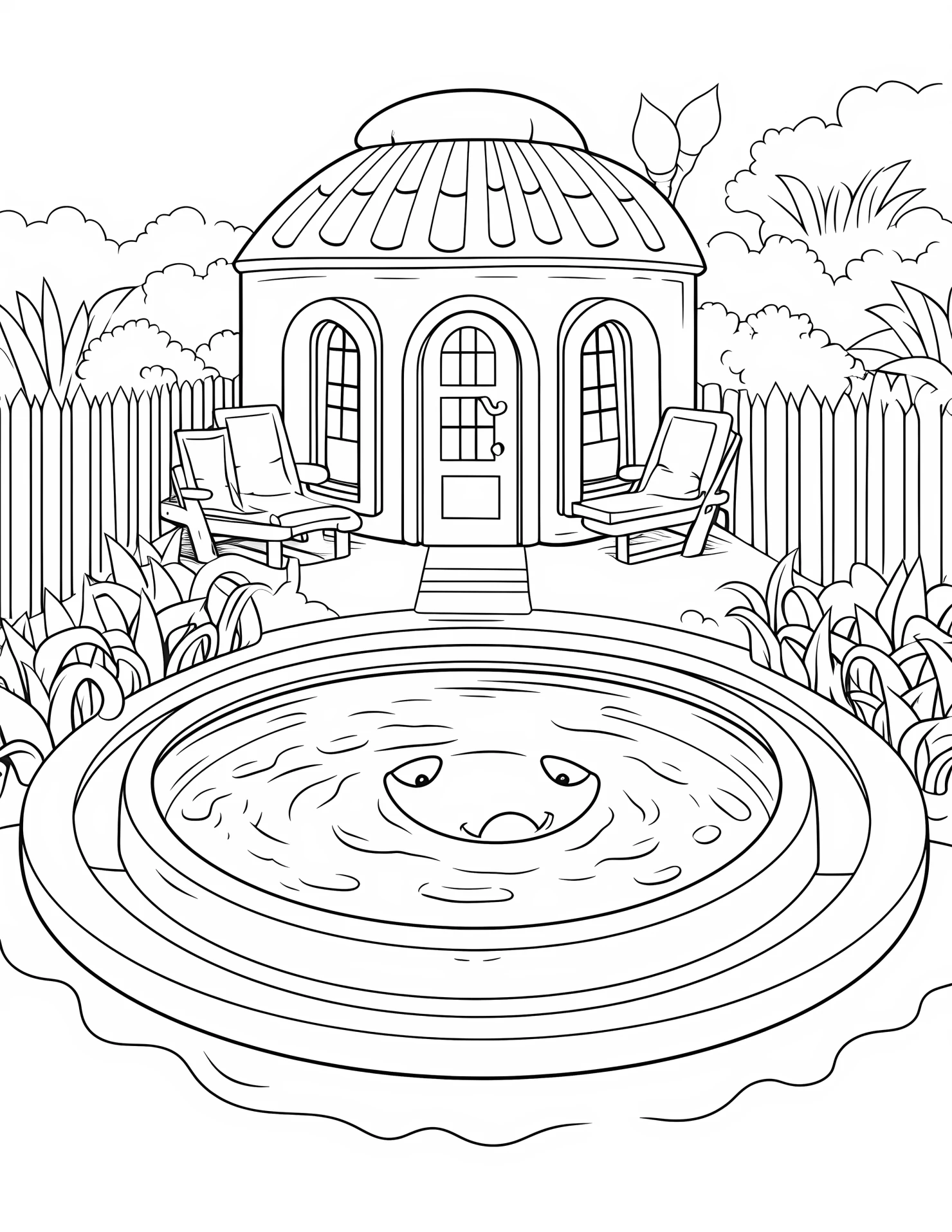 Swimming pool for kids coloring page on white color background #32981