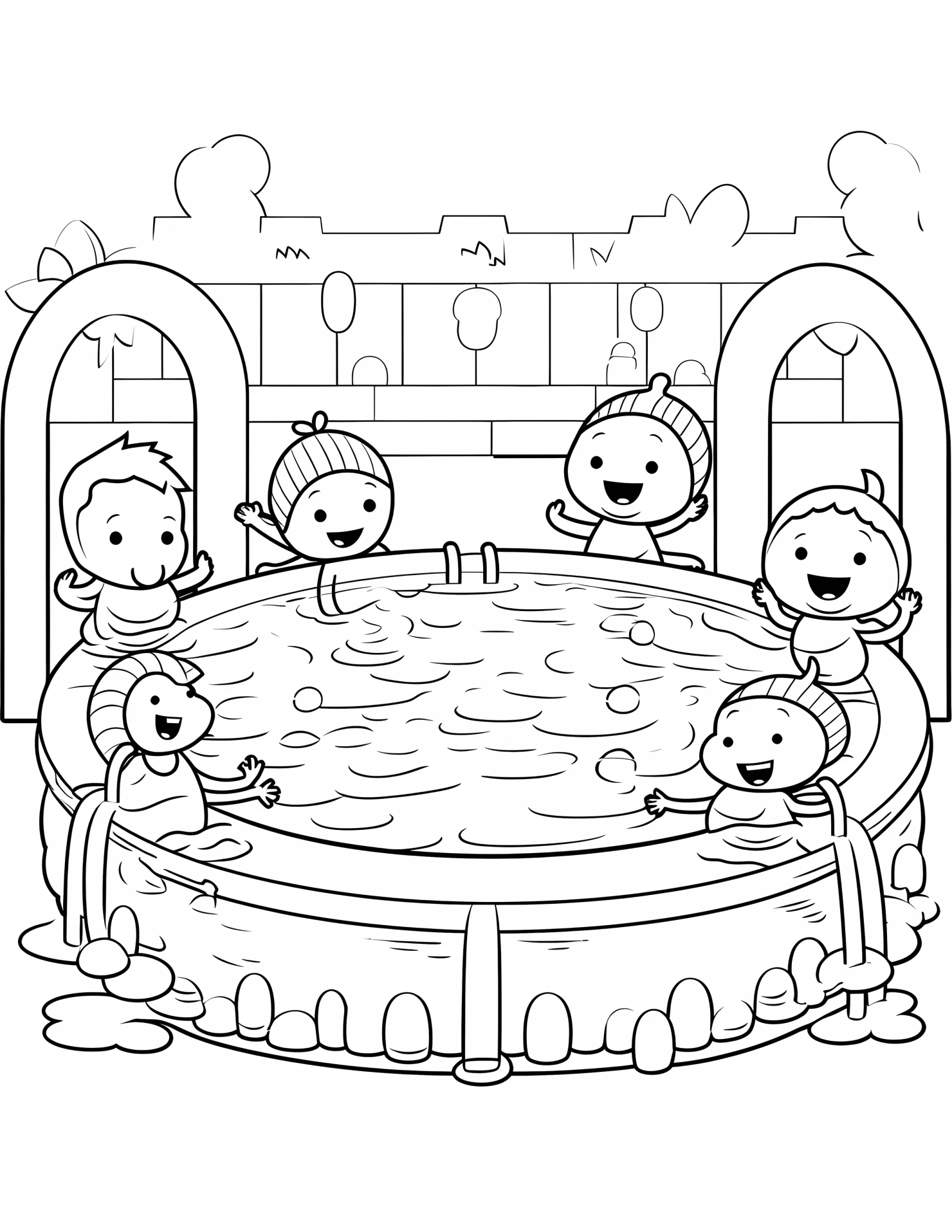 Swimming pool for kids coloring page on white color background #32983