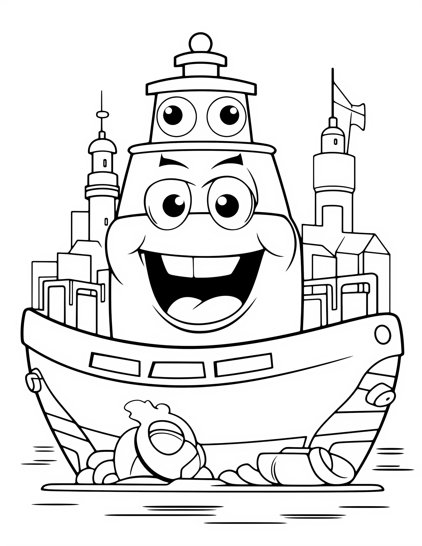 Tugboat for kids coloring page on white color background #33180