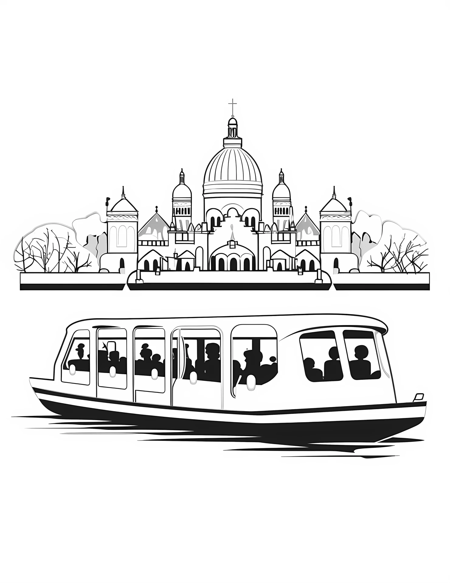 Water taxi for kids coloring page on white color background #33291