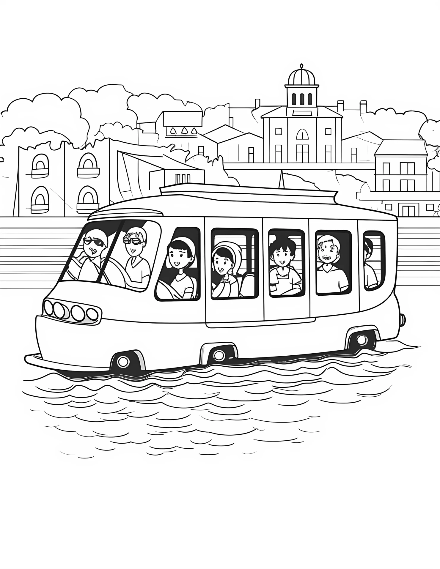 Water taxi for kids coloring page on white color background #33292
