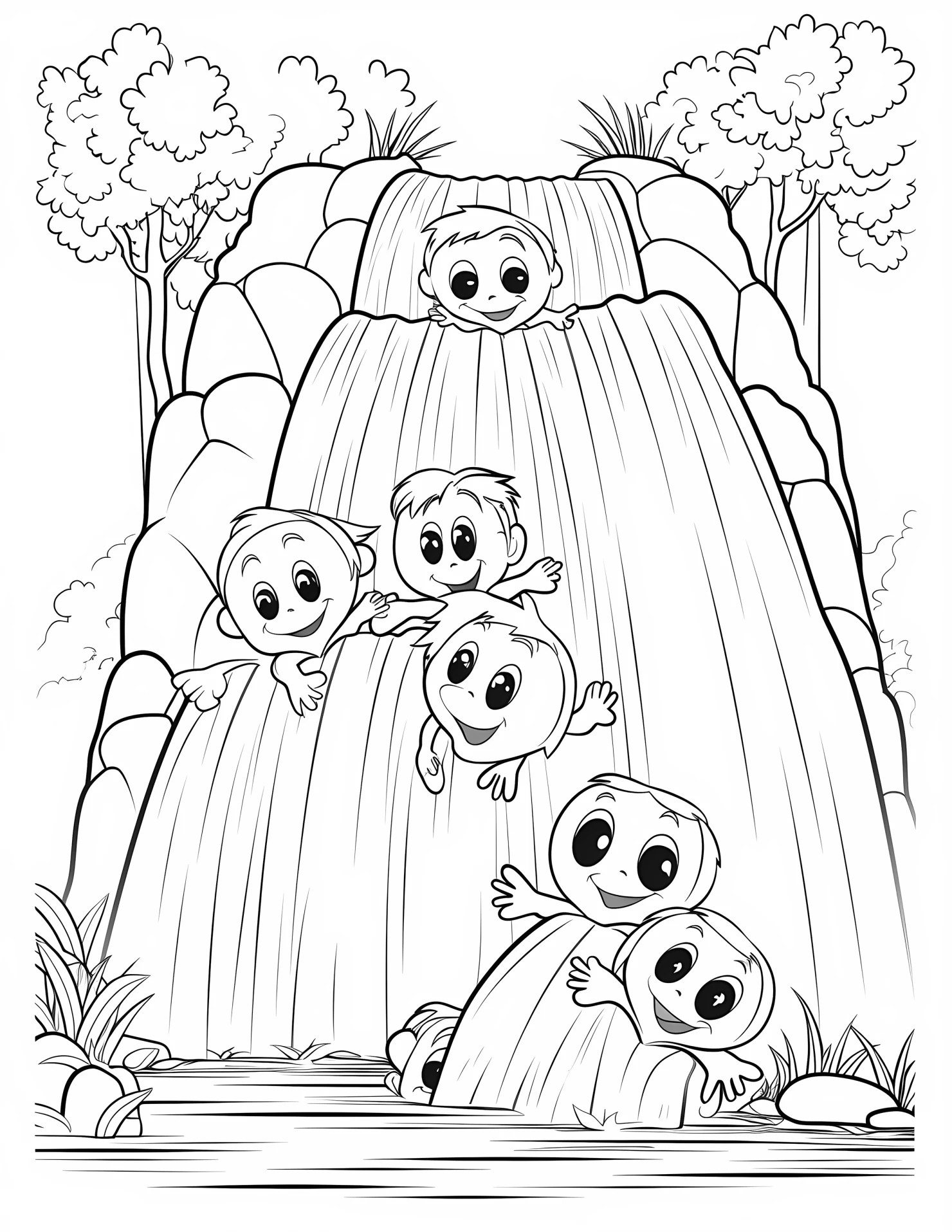 Waterfall for kids coloring page on white color background #33296