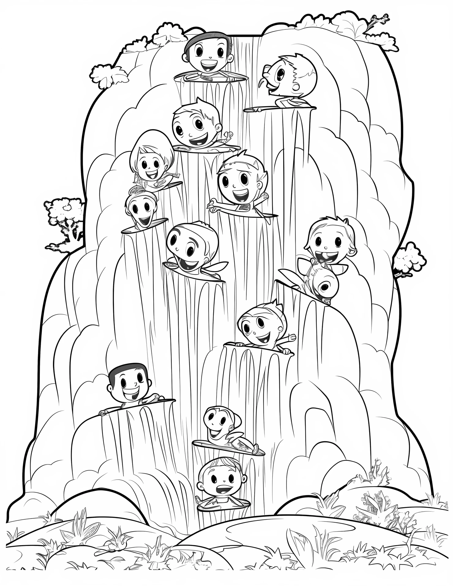 Waterfall for kids coloring page on white color background #33297