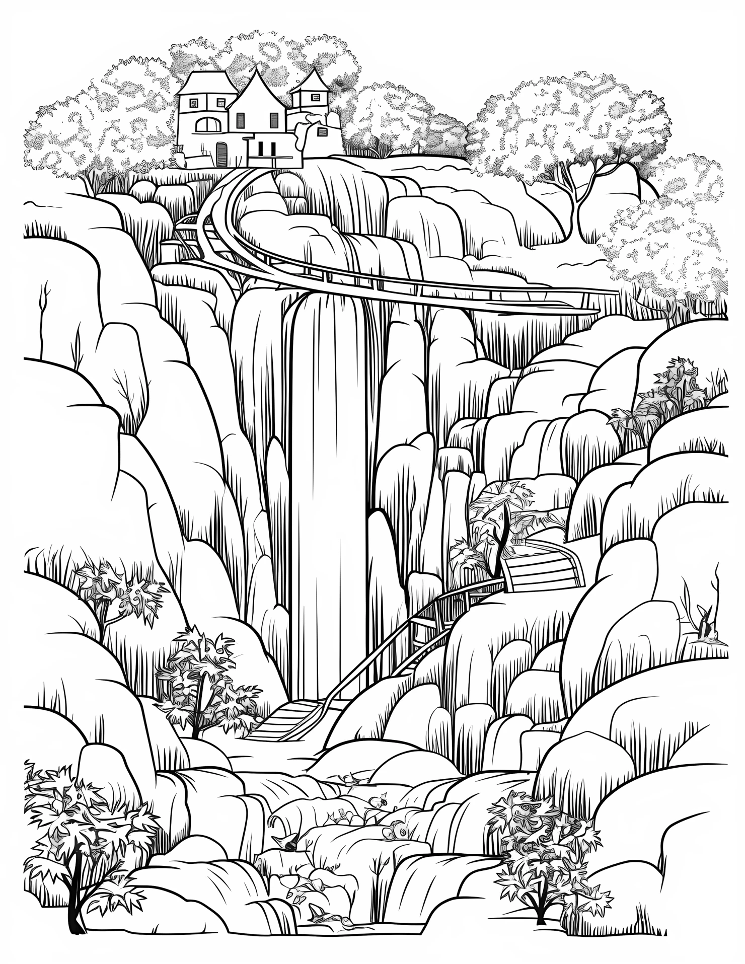 Waterfall for kids coloring page on white color background #33299