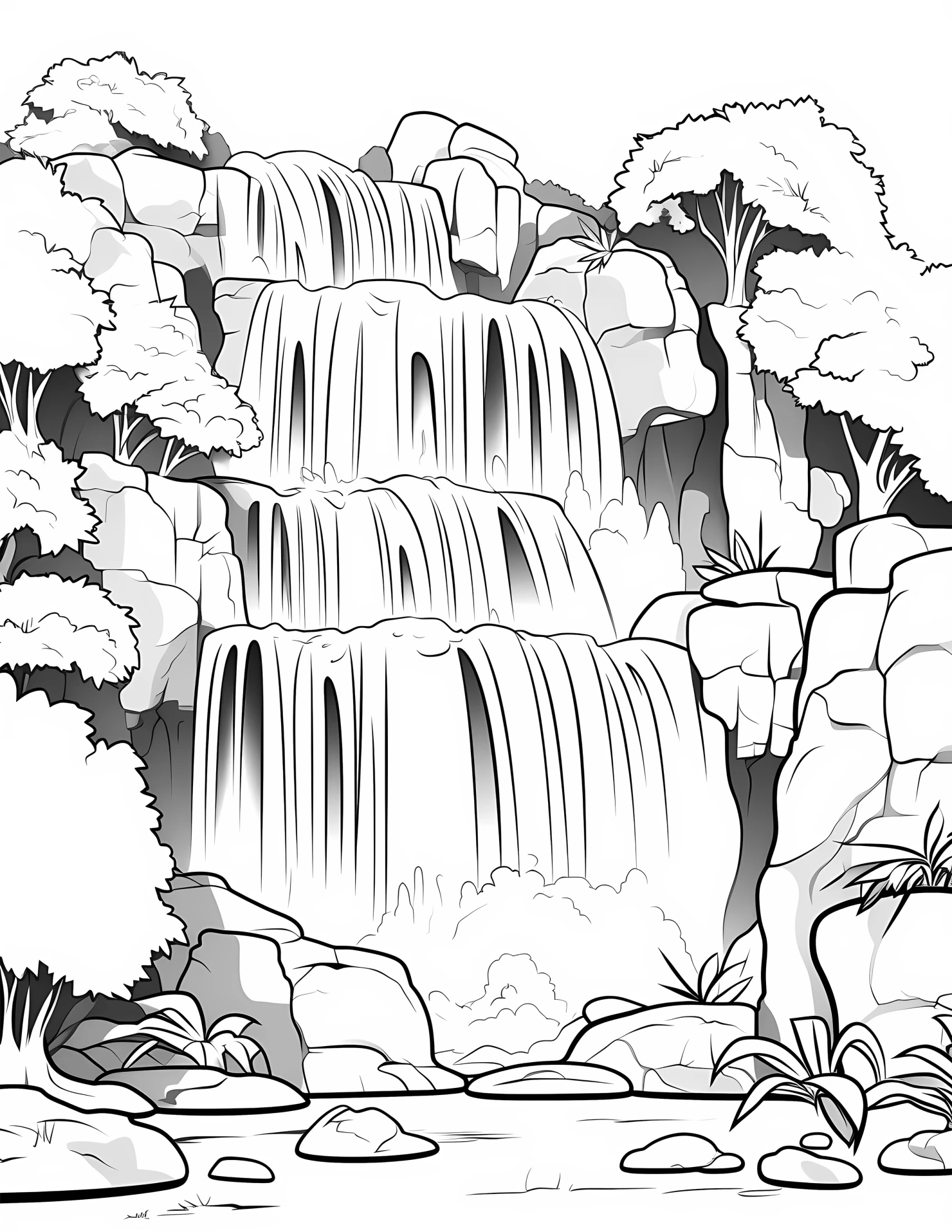 Waterfall for kids coloring page on white color background #33301