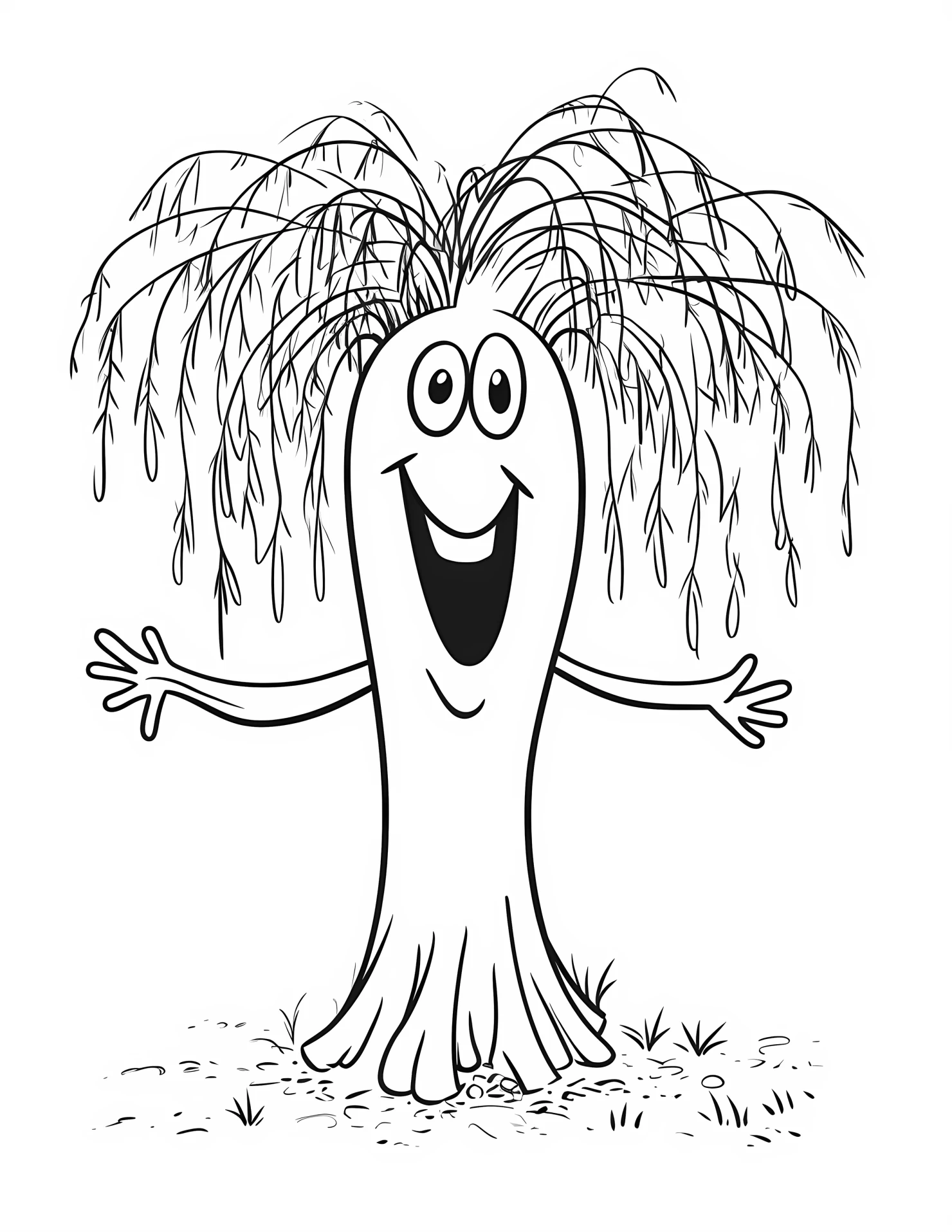 Willow tree for kids coloring page on white color background #33331