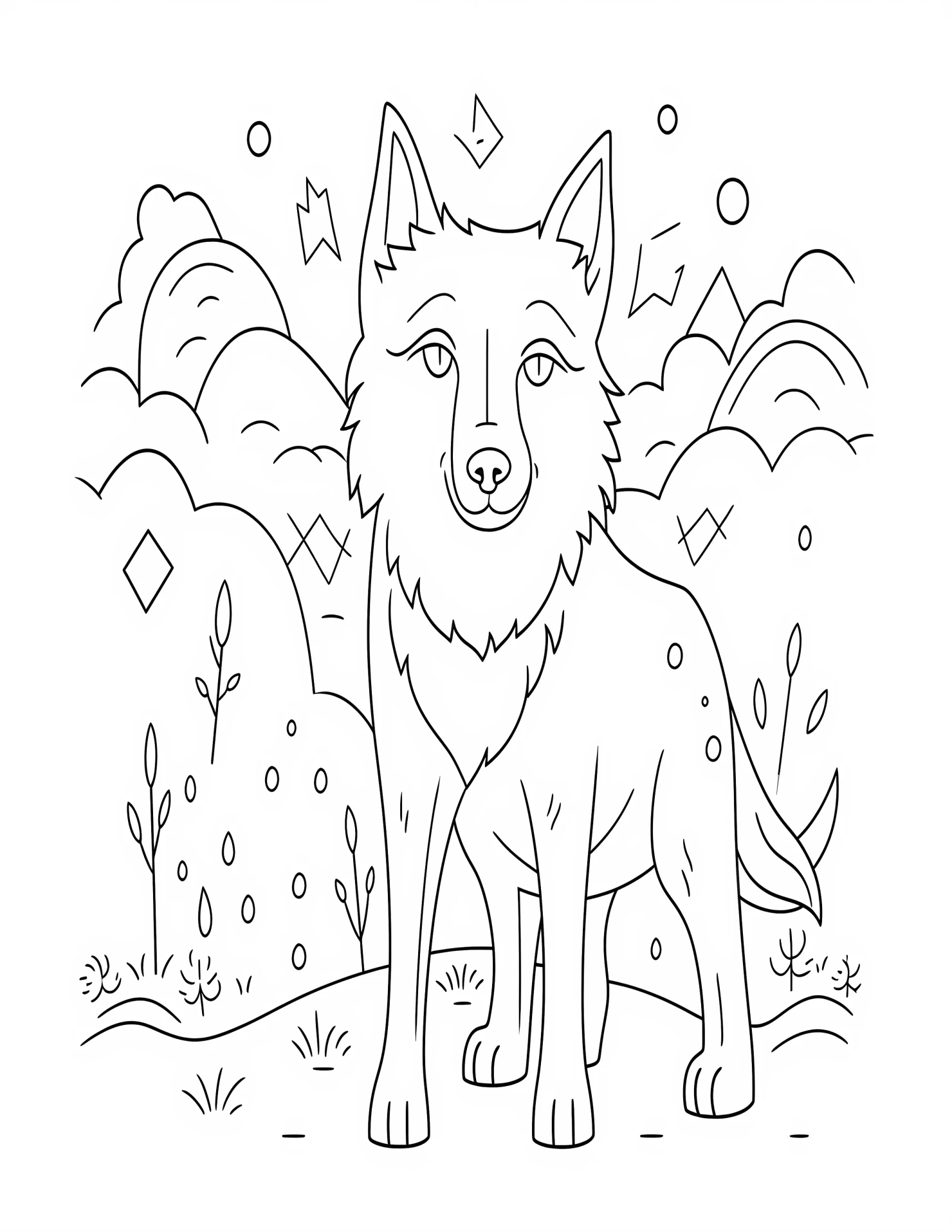 Wolf for kids coloring page on white color background #33352