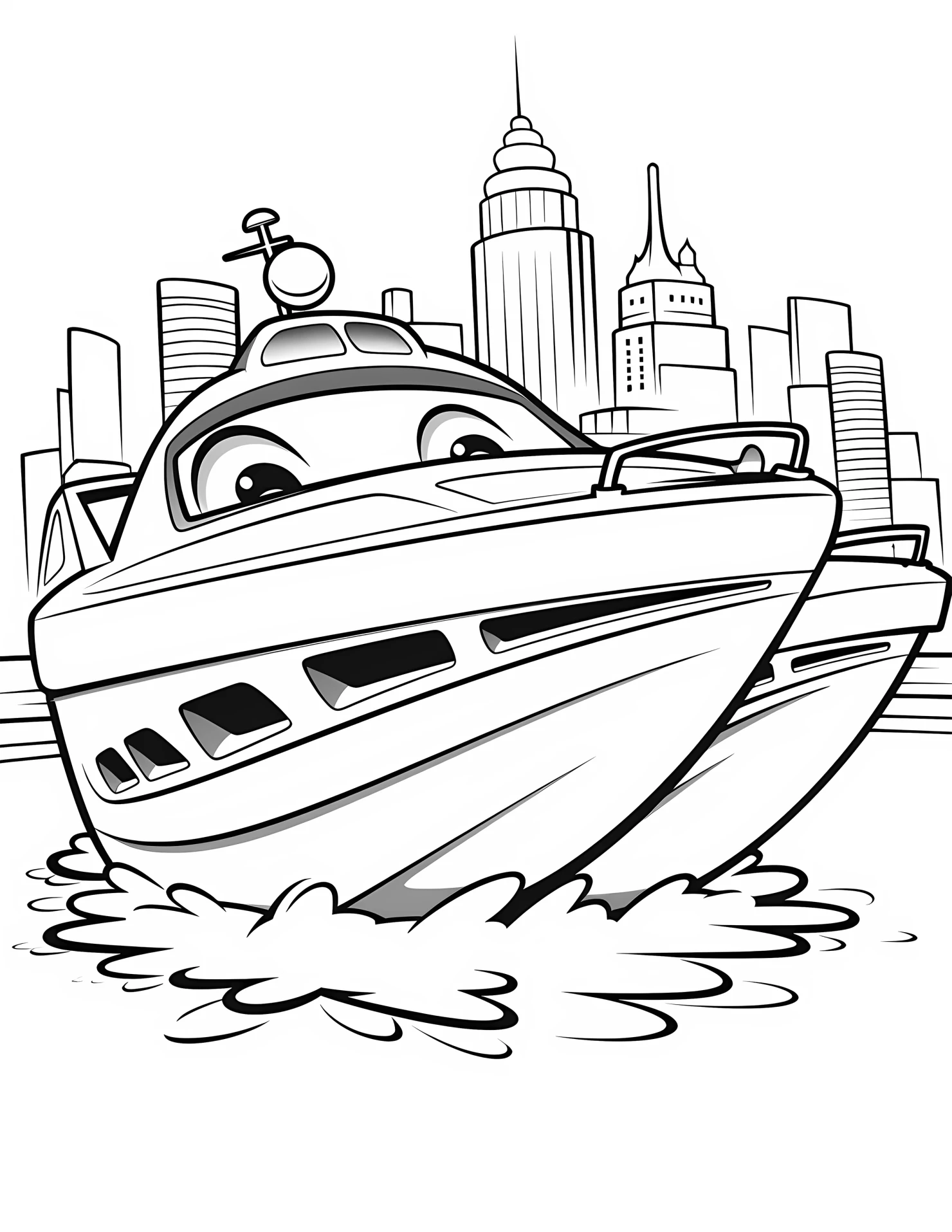 Yacht for kids coloring page on white color background #33372