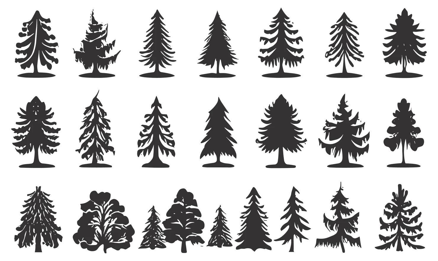 Pine trees customizable silhouettes set design #34689