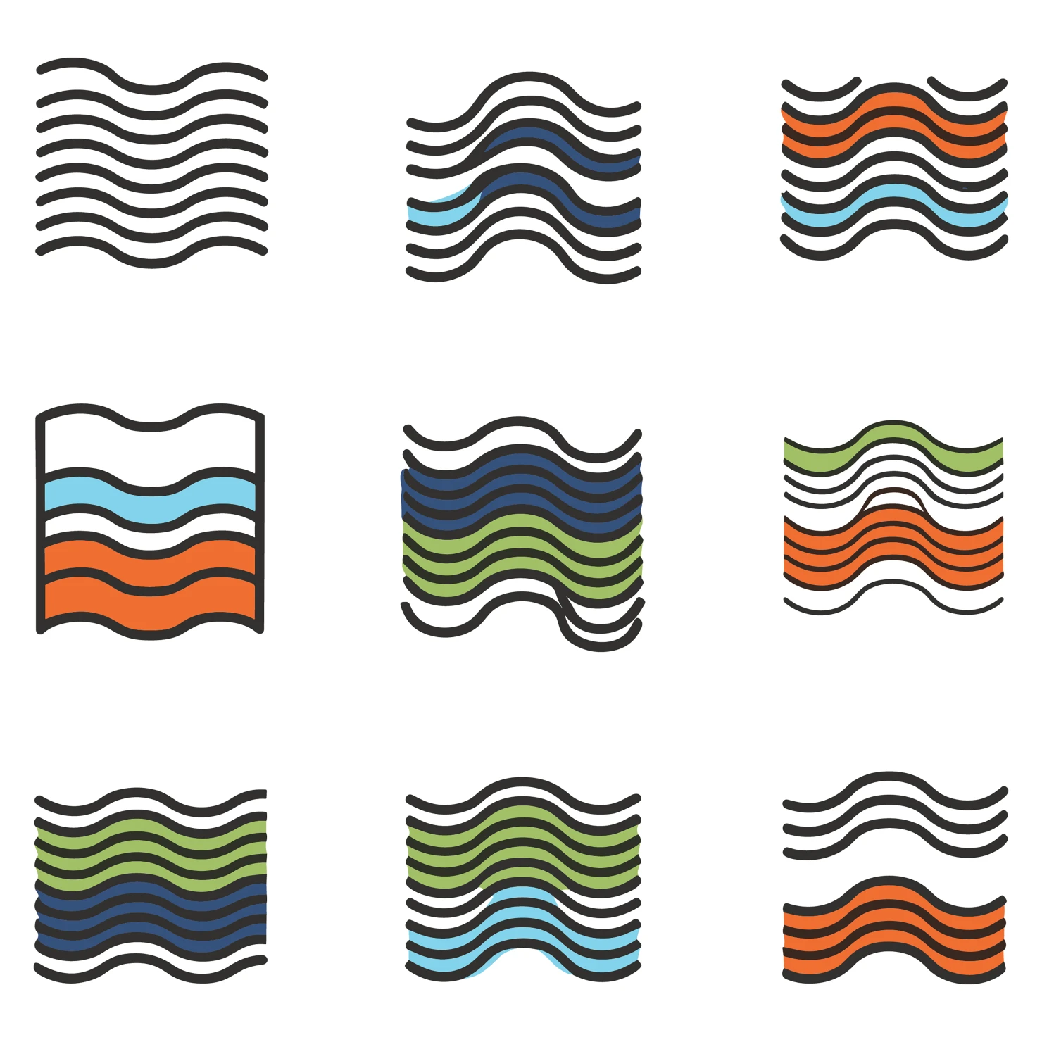 Ocean waves customizable icon set design #34954