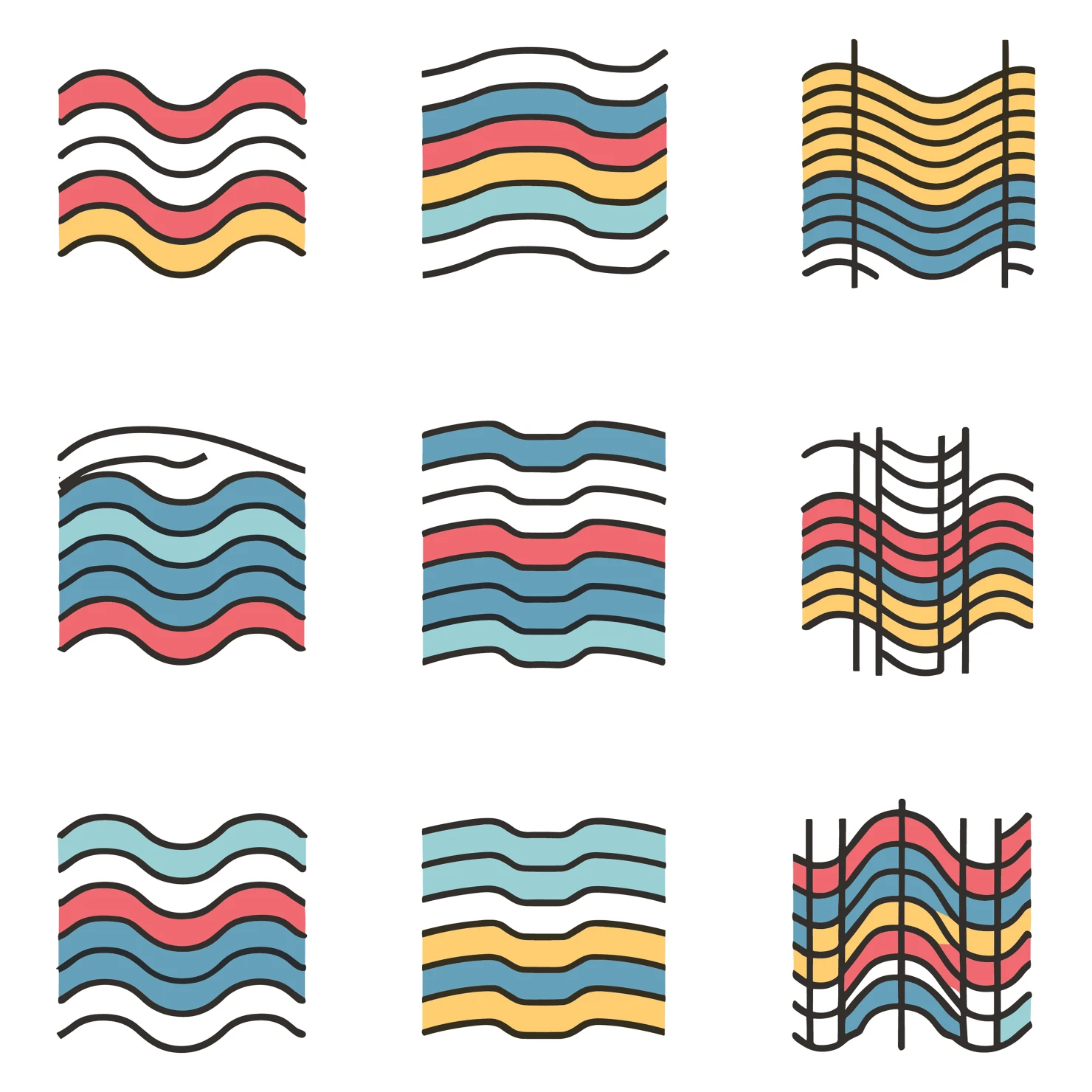 Ocean waves customizable icon set design #34956