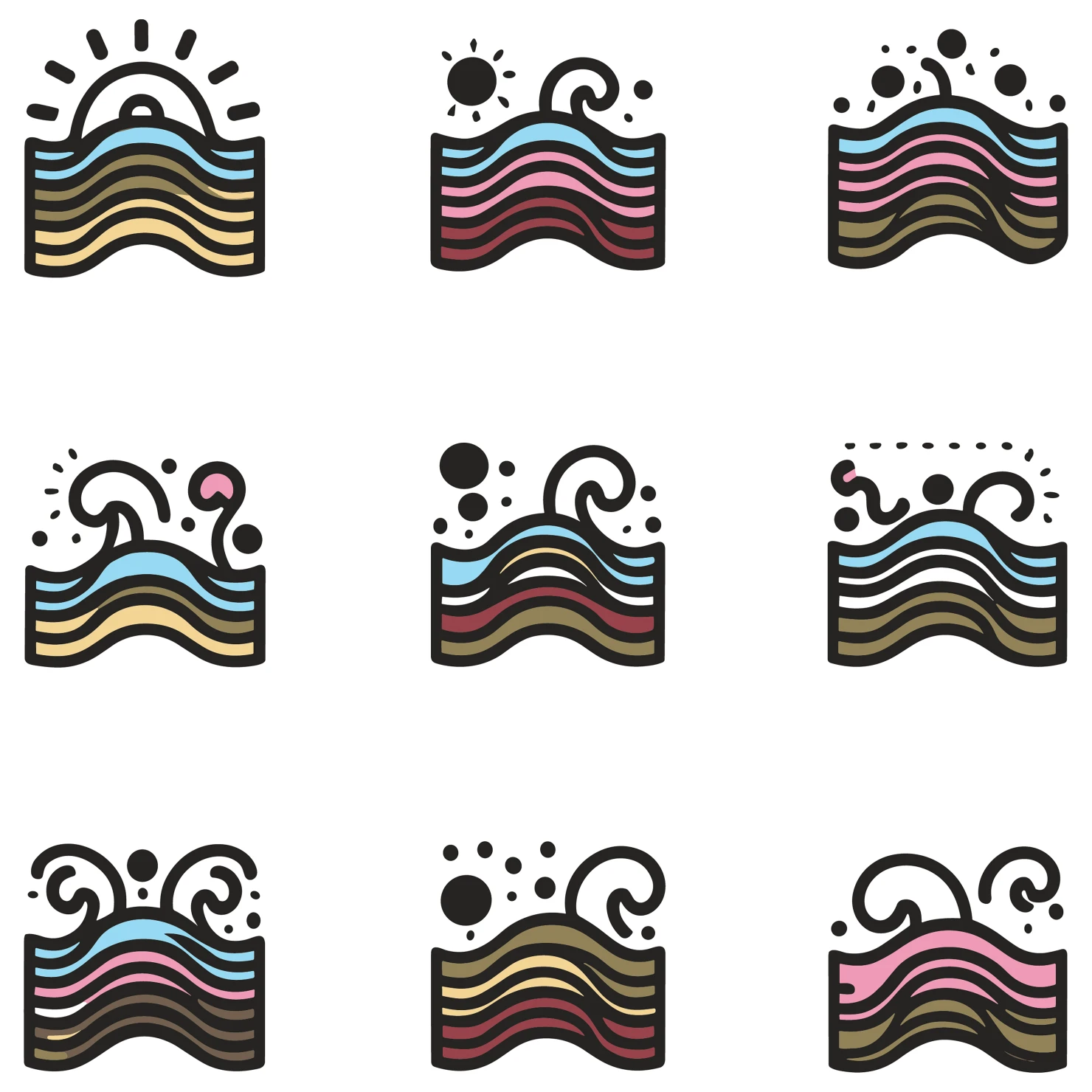 Ocean waves customizable icon set design #34958