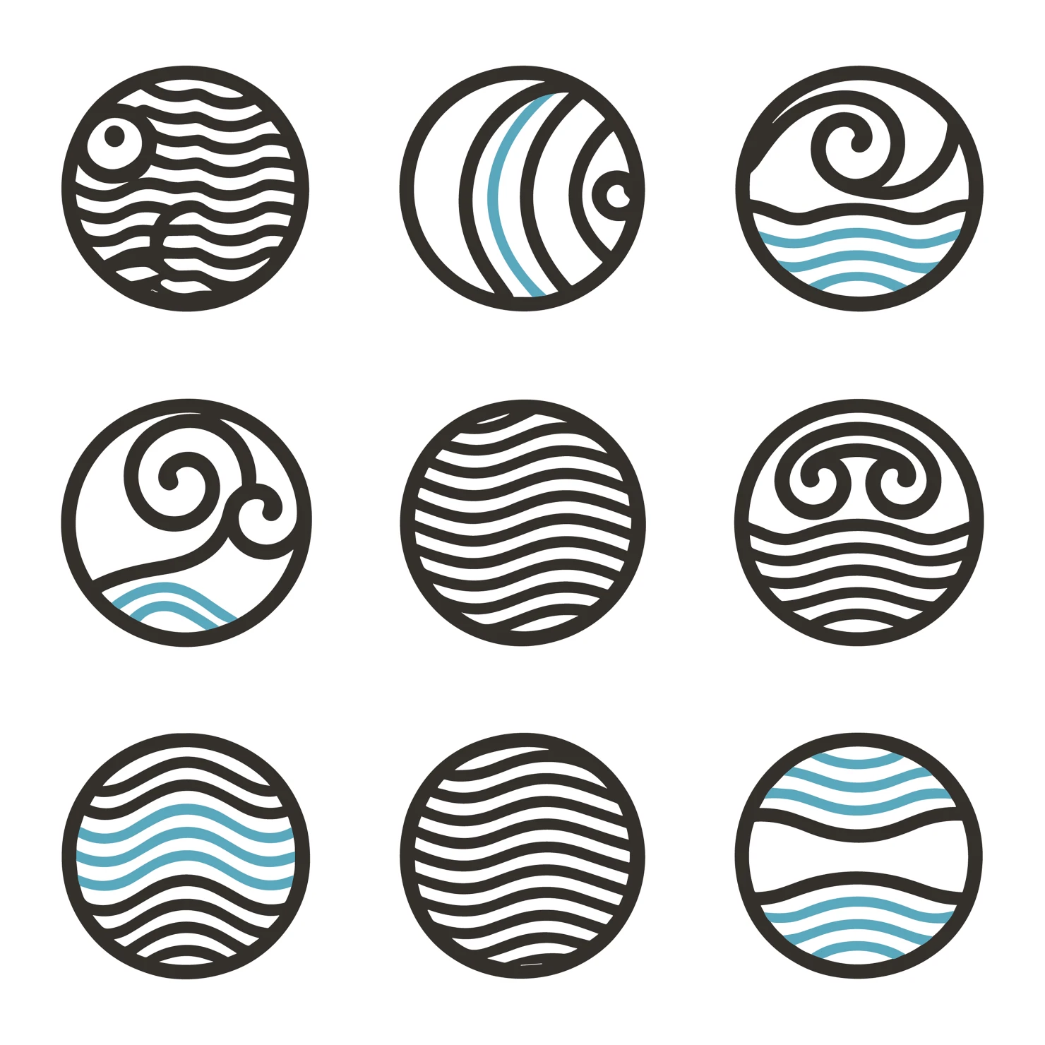 Ocean waves customizable icon set design #34961