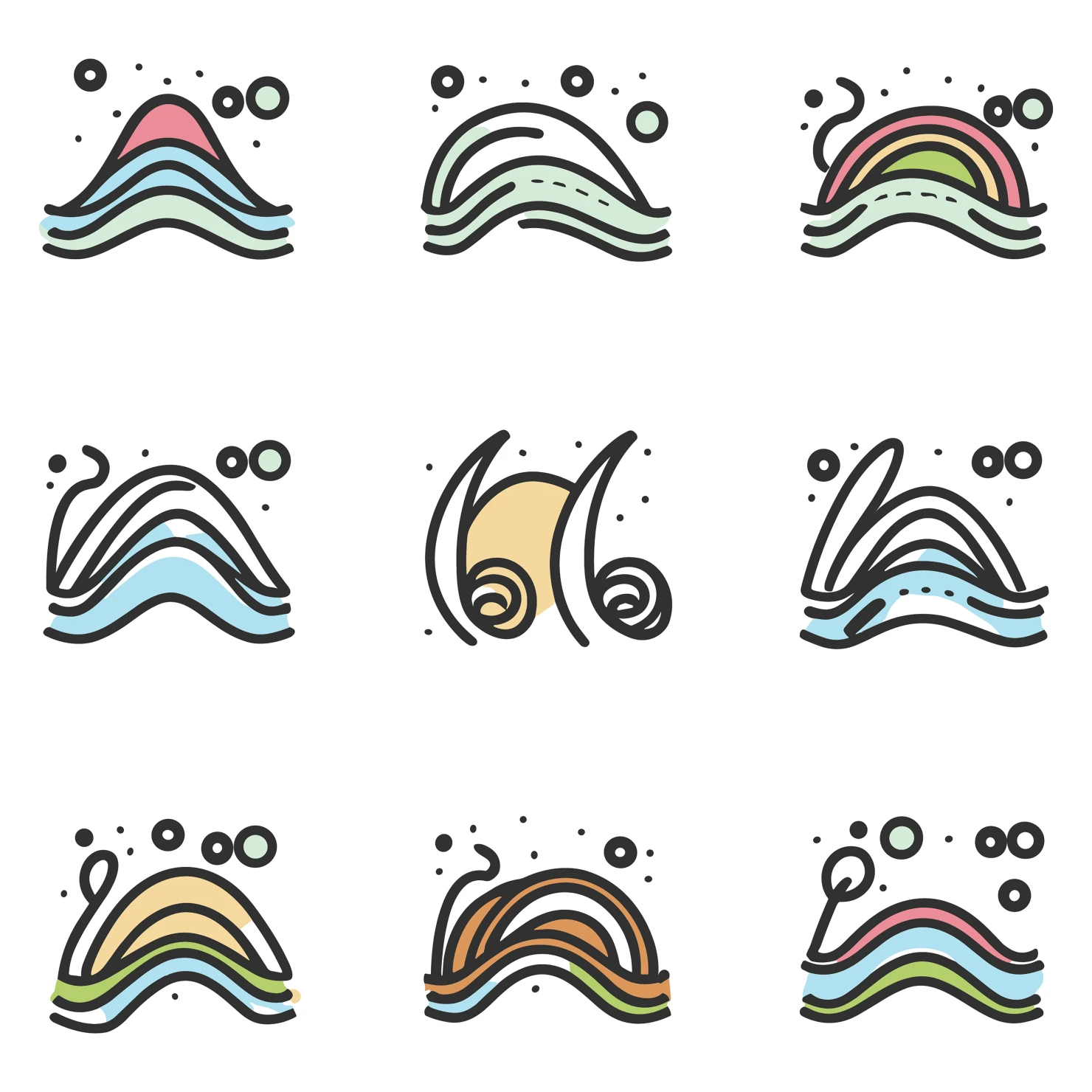 Ocean waves customizable icon set design #34965