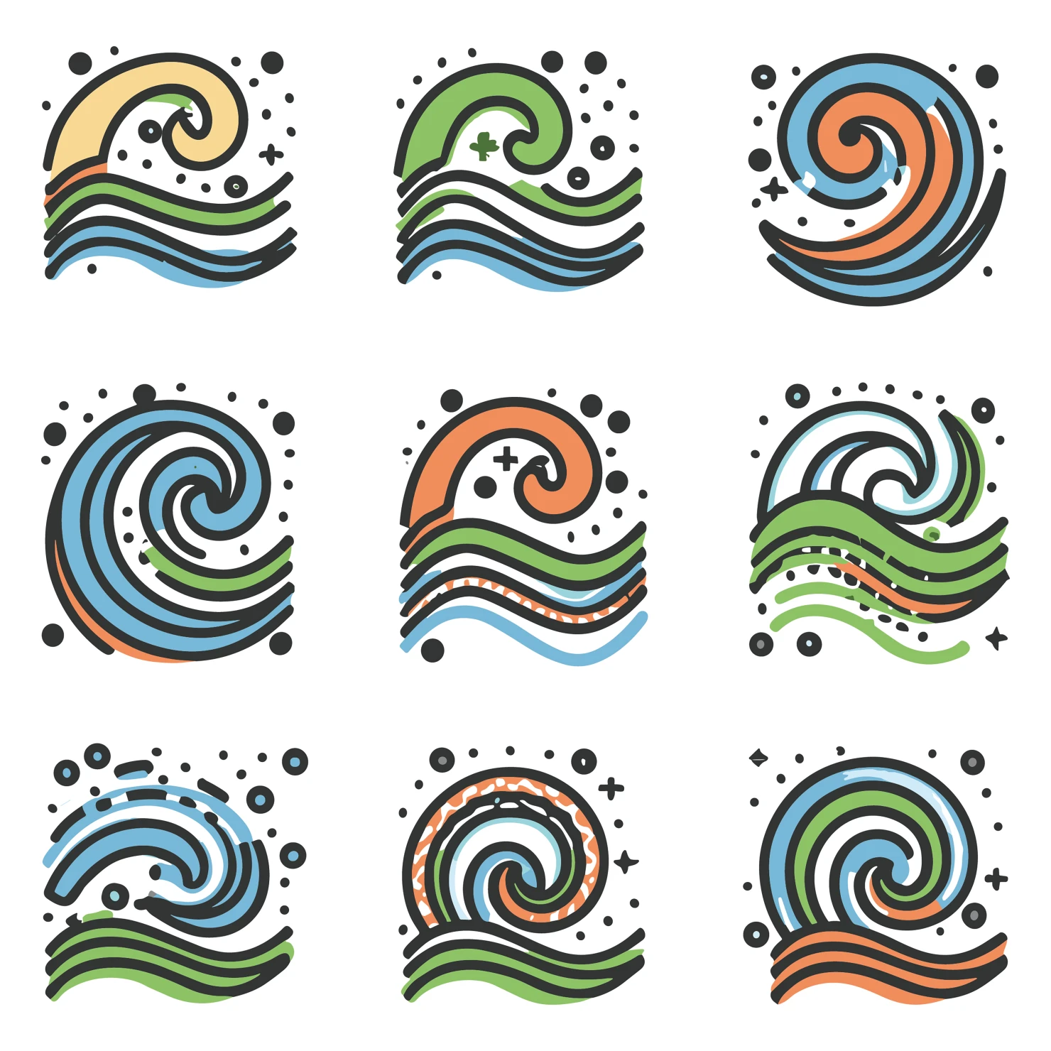 Ocean waves customizable icon set design #34966