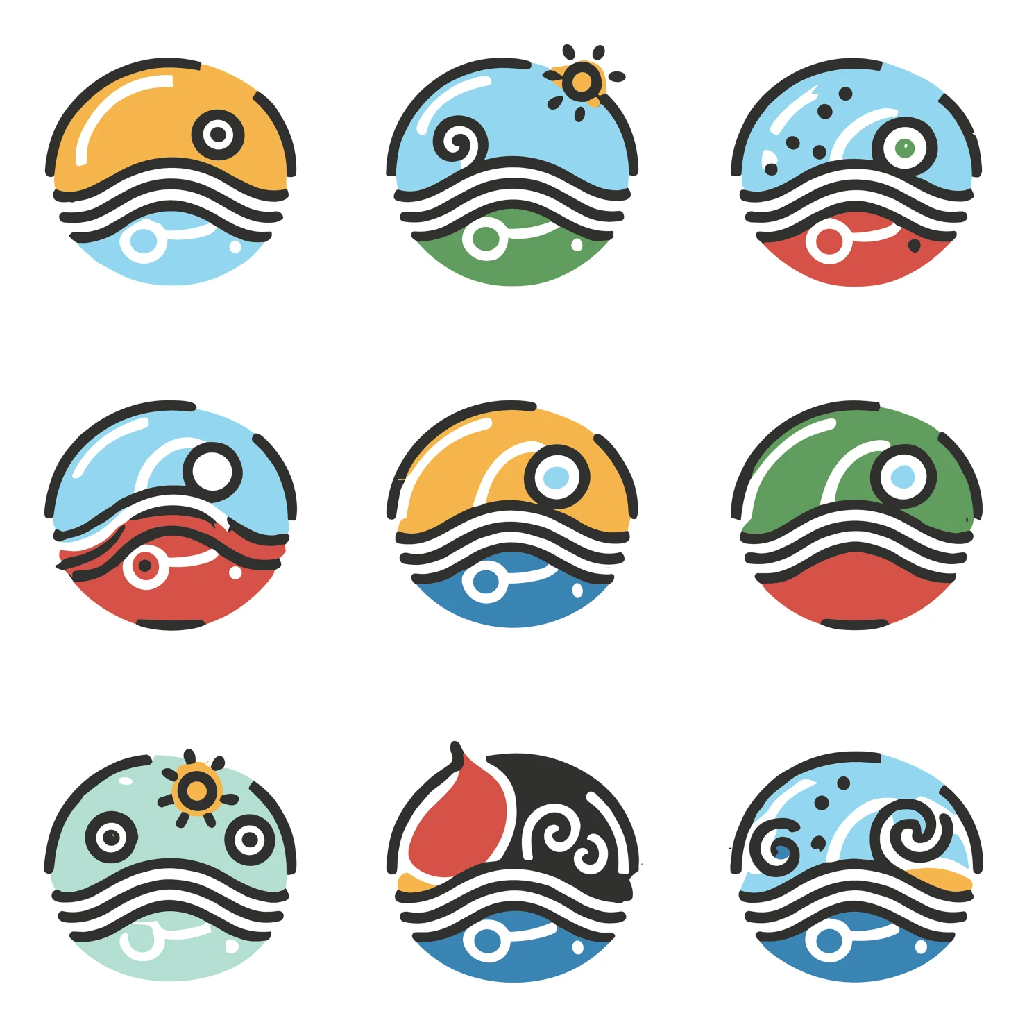 Ocean waves customizable icon set design #34967