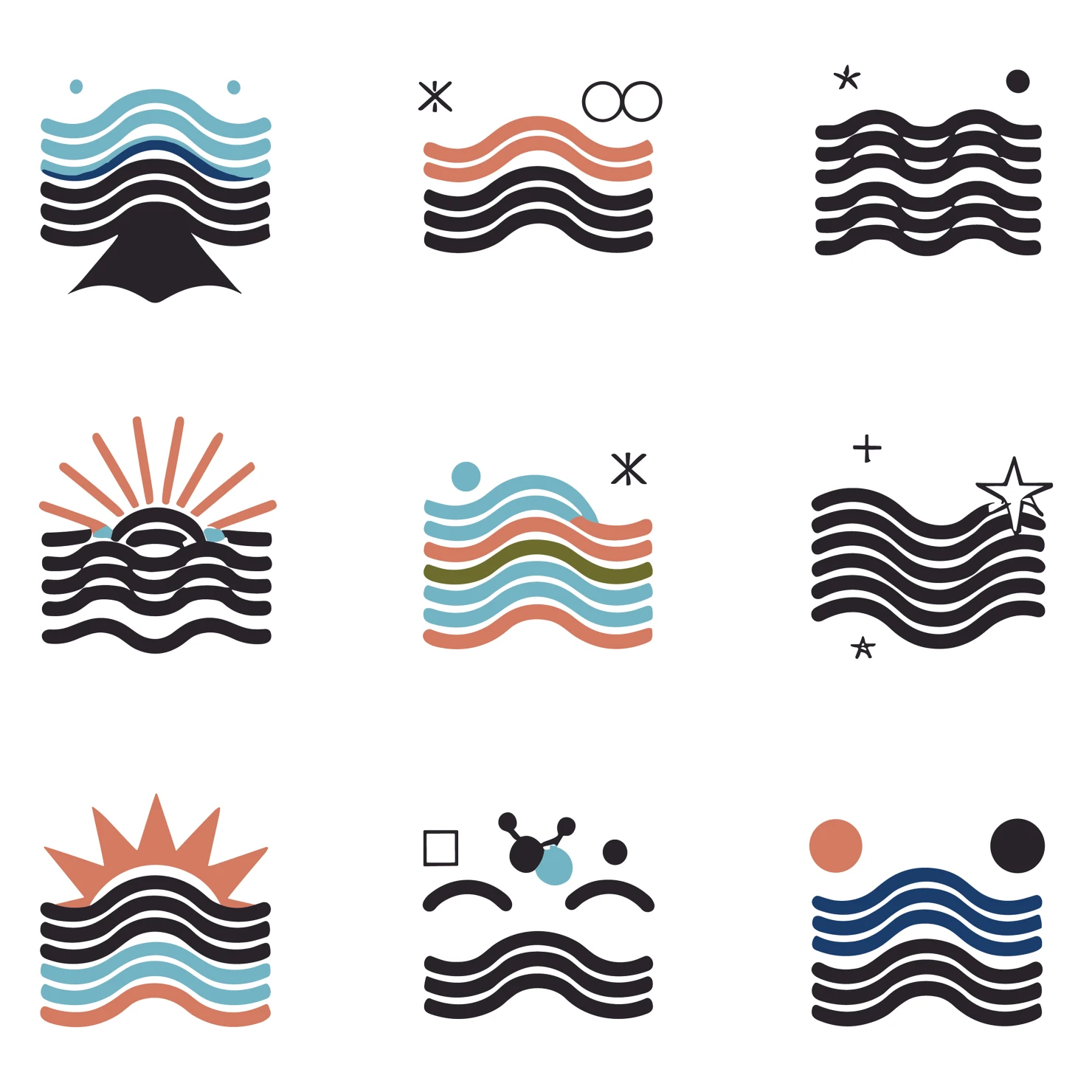 Ocean waves customizable icon set design #34969